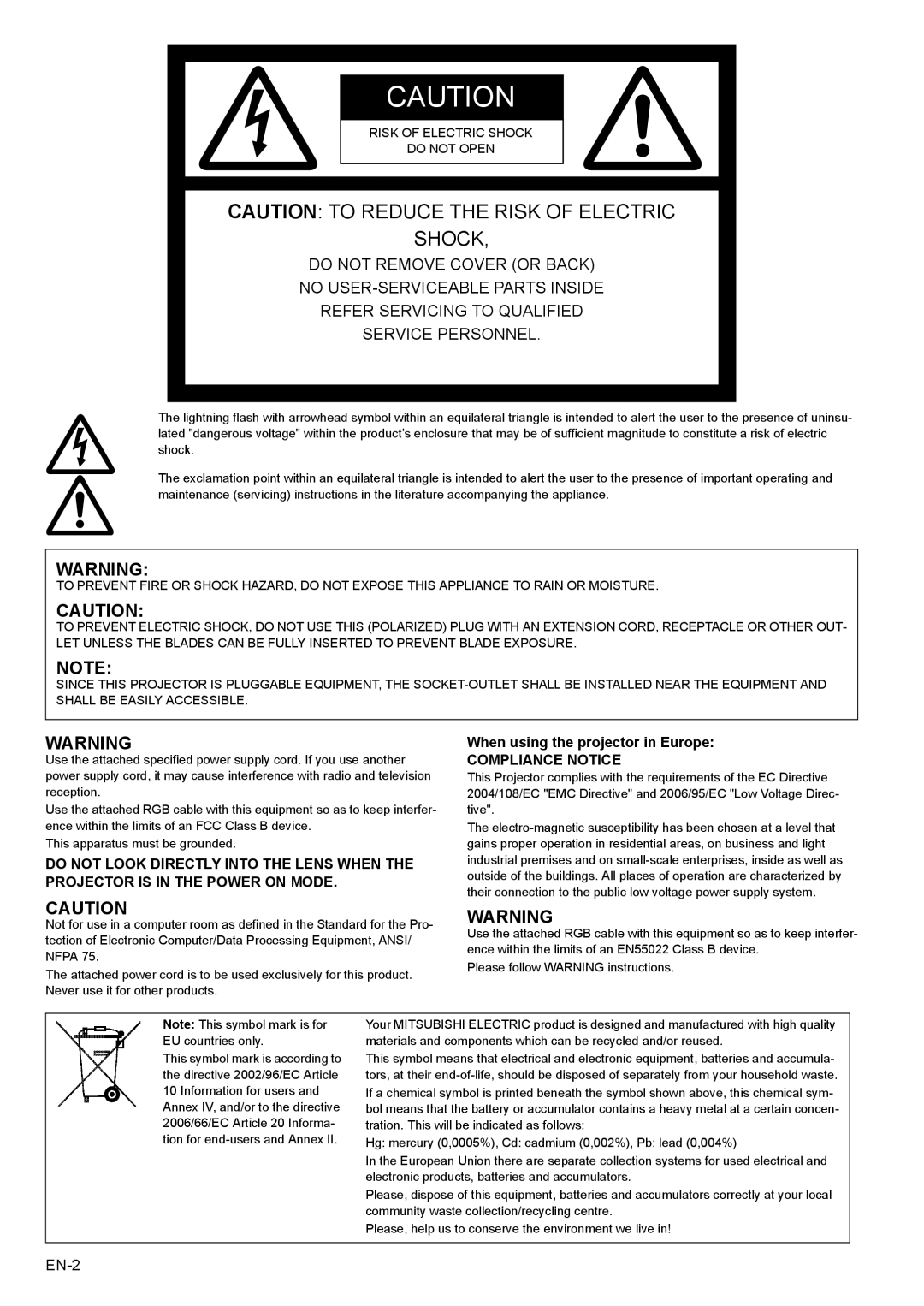 Mitsubishi Electronics EX200U user manual Shock 