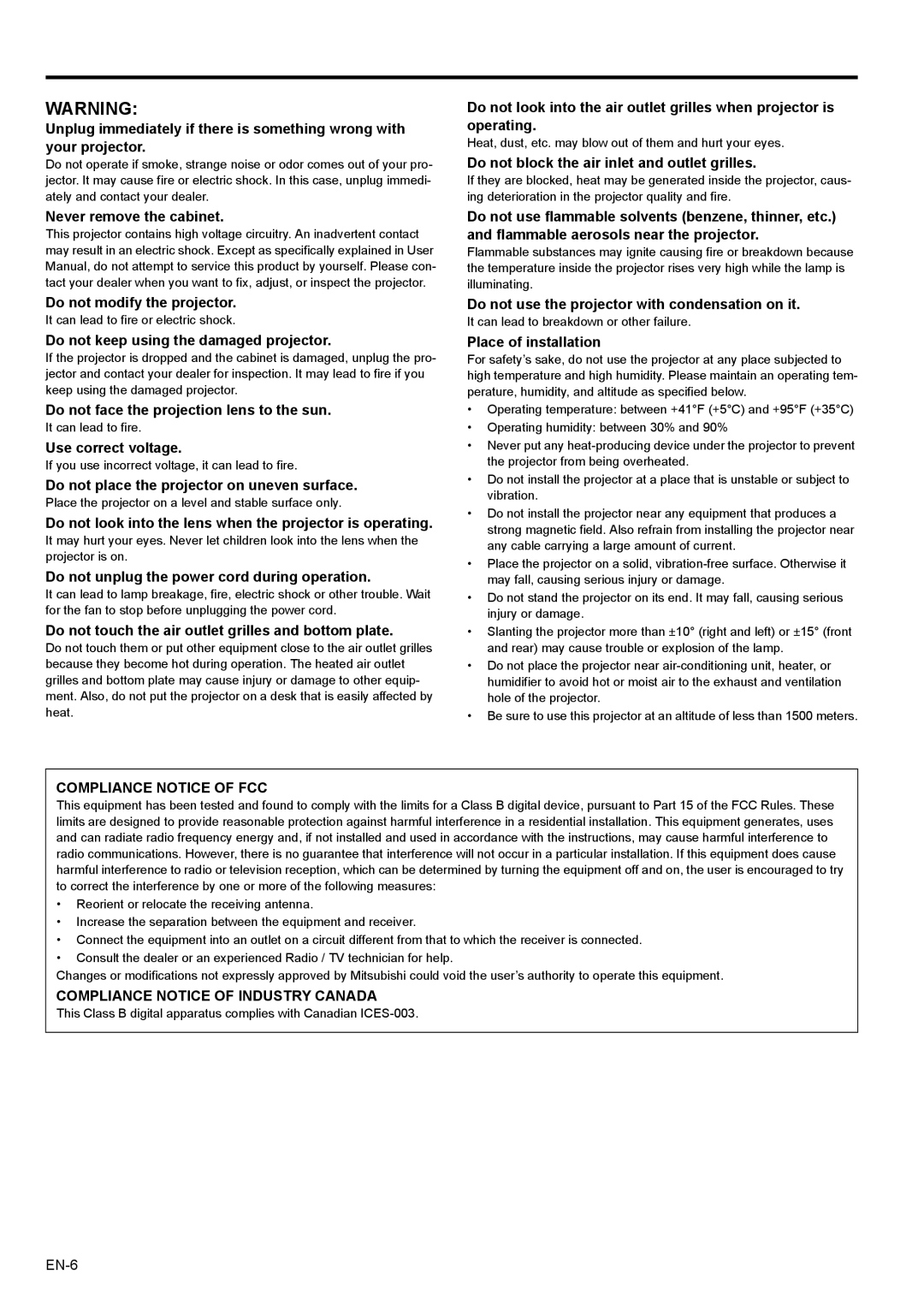 Mitsubishi Electronics EX200U user manual Compliance Notice of Industry Canada 