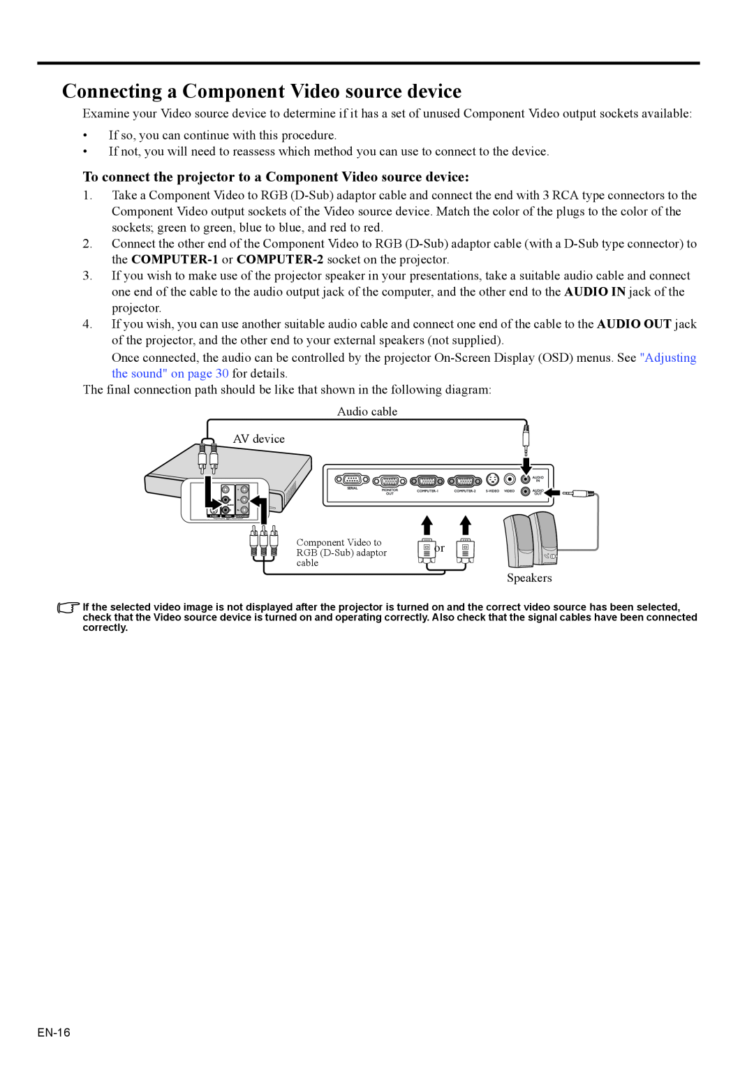 Mitsubishi Electronics EX200U user manual Connecting a Component Video source device 