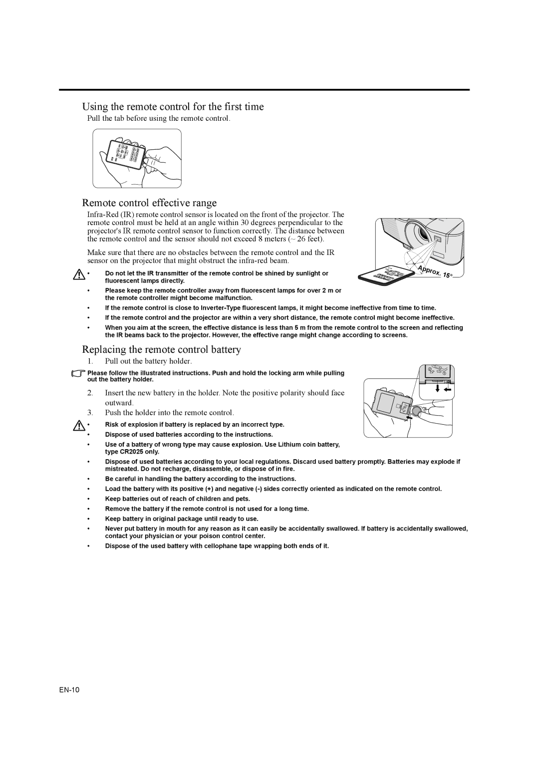 Mitsubishi Electronics EX320U, EW330U user manual Using the remote control for the first time 