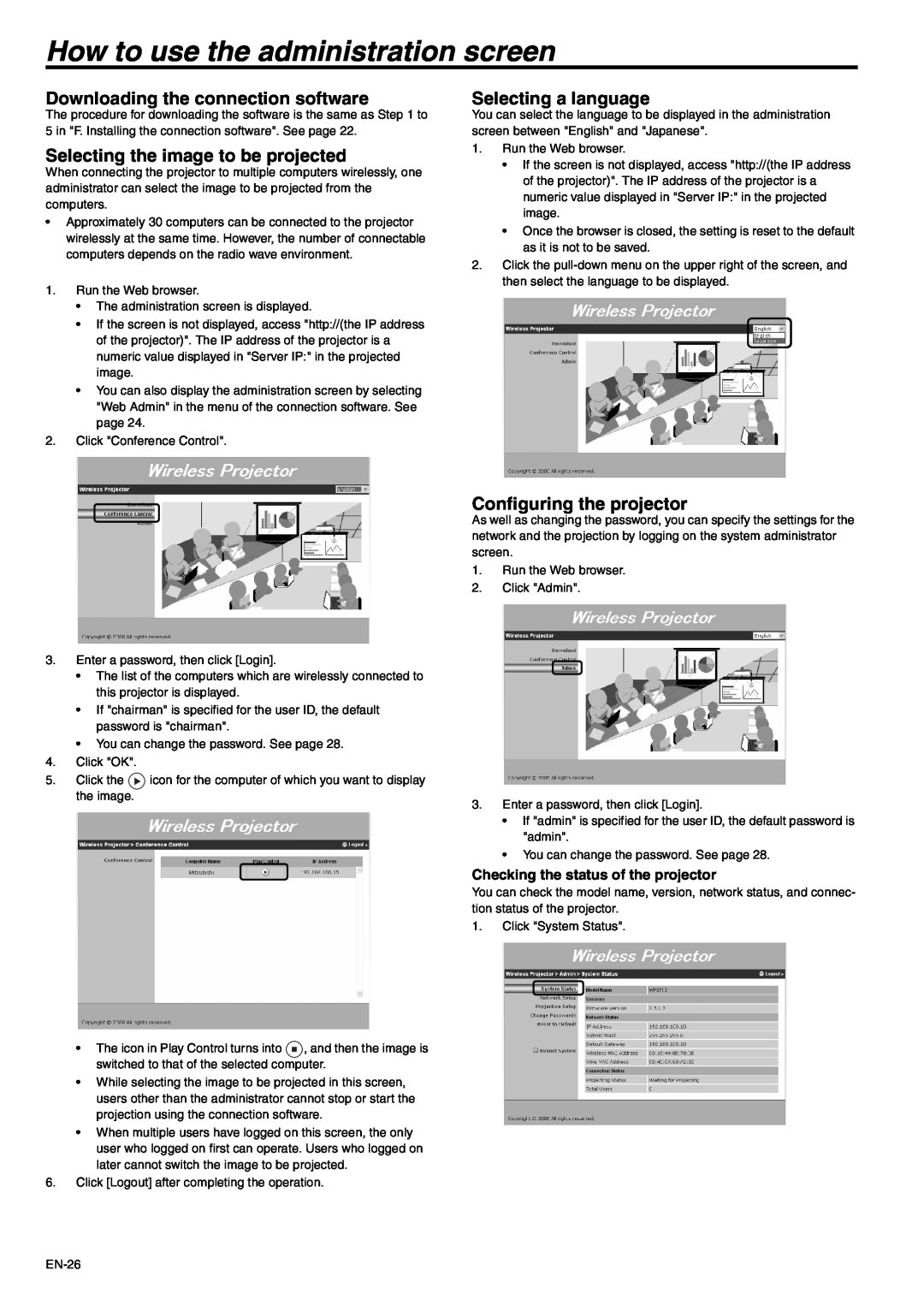 Mitsubishi Electronics EX53U, EX53E user manual How to use the administration screen, Downloading the connection software 