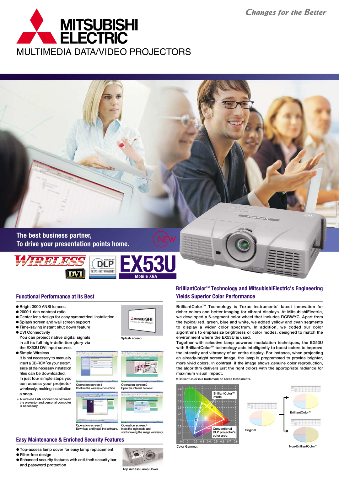 Mitsubishi Electronics EX53U manual Multimedia Data/Video Projectors, The best business partner, Mobile XGA 