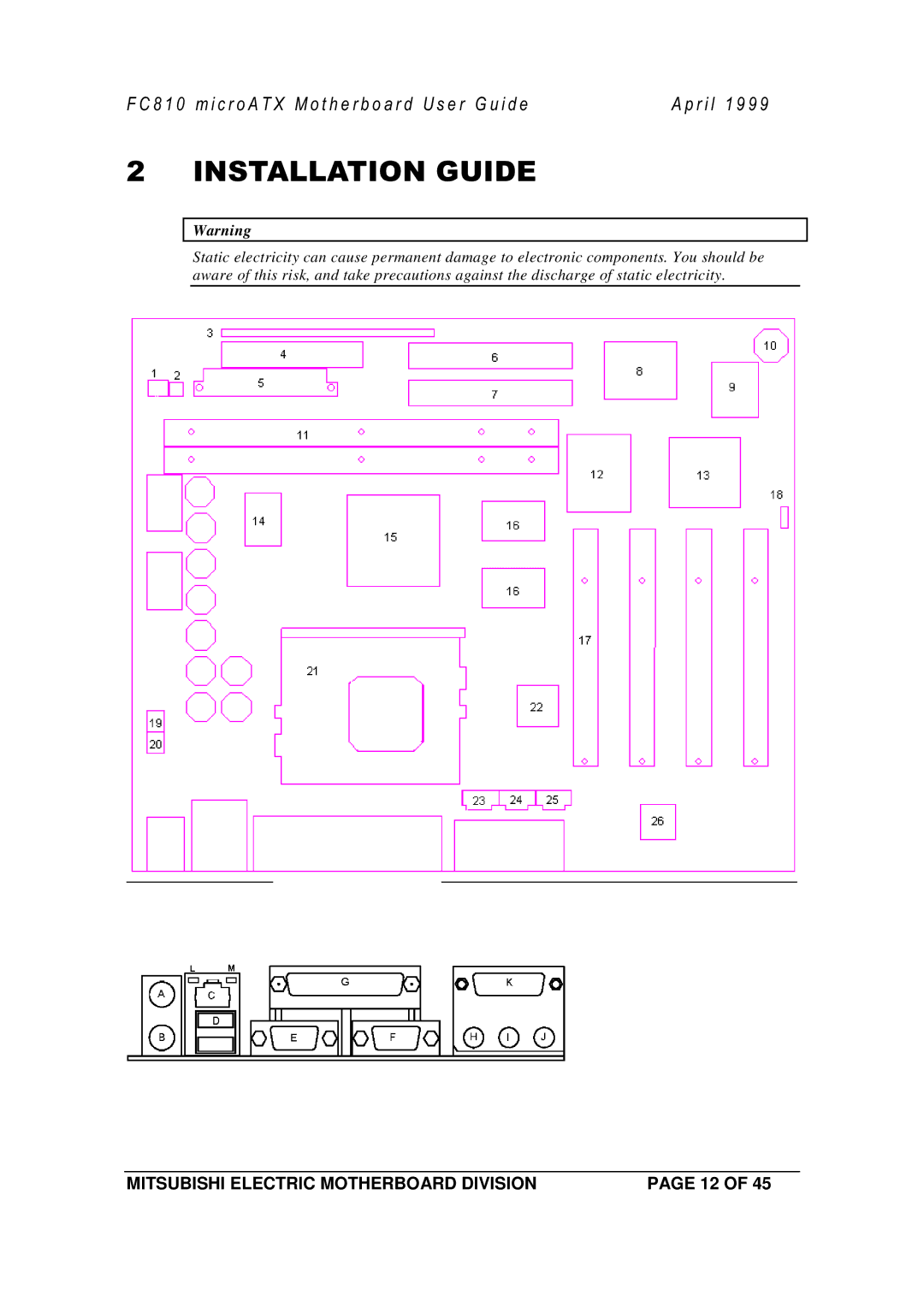 Mitsubishi Electronics FC810 manual Mitsubishi Electric Motherboard Division 