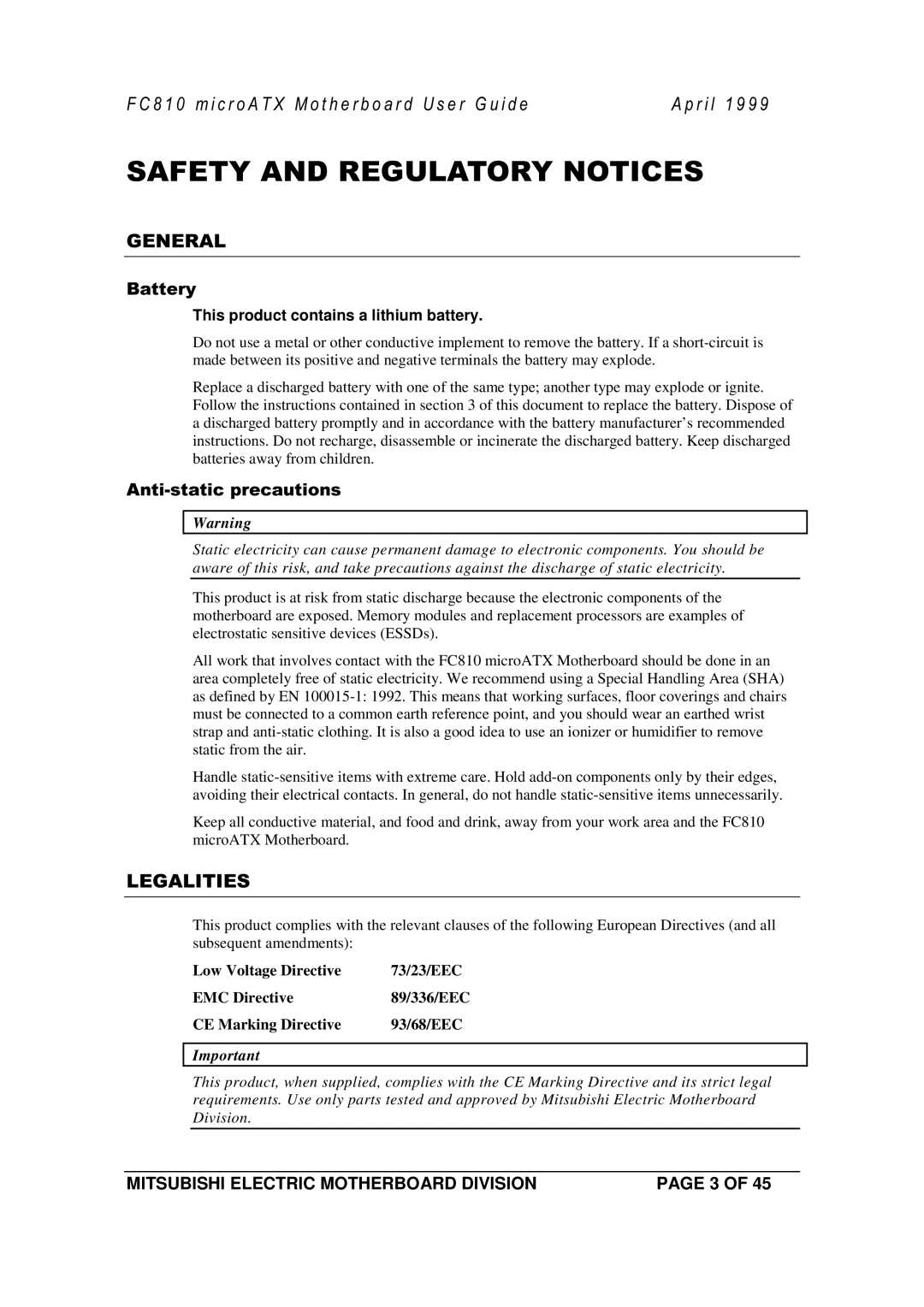 Mitsubishi Electronics FC810 manual This product contains a lithium battery 