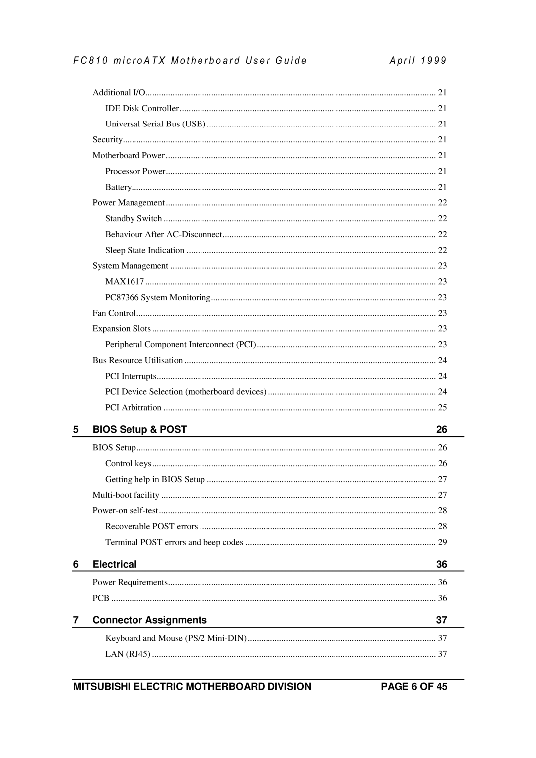 Mitsubishi Electronics FC810 manual Electrical 