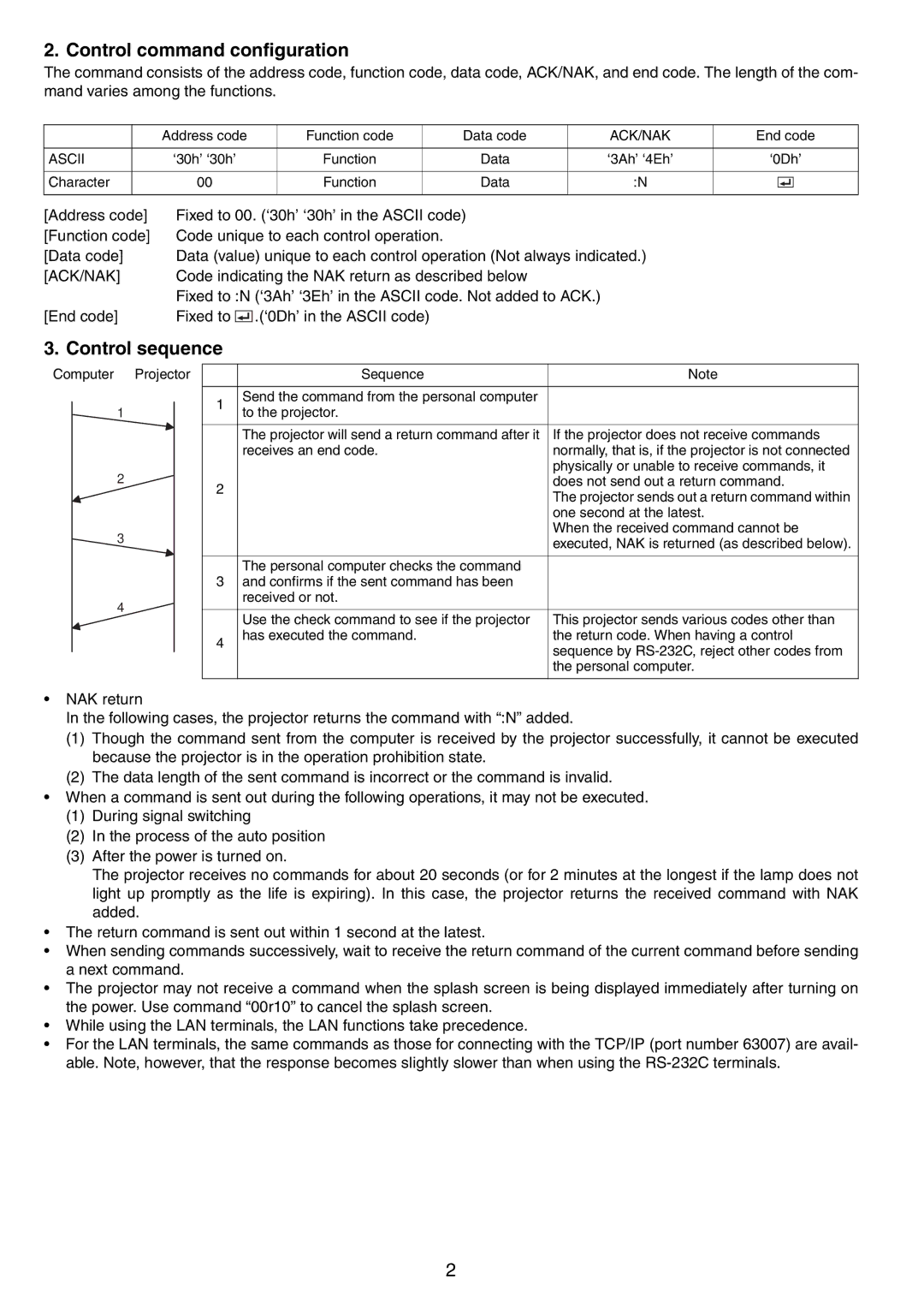 Mitsubishi Electronics FD630U-G manual Control command configuration, Control sequence, Ack/Nak, Ascii 