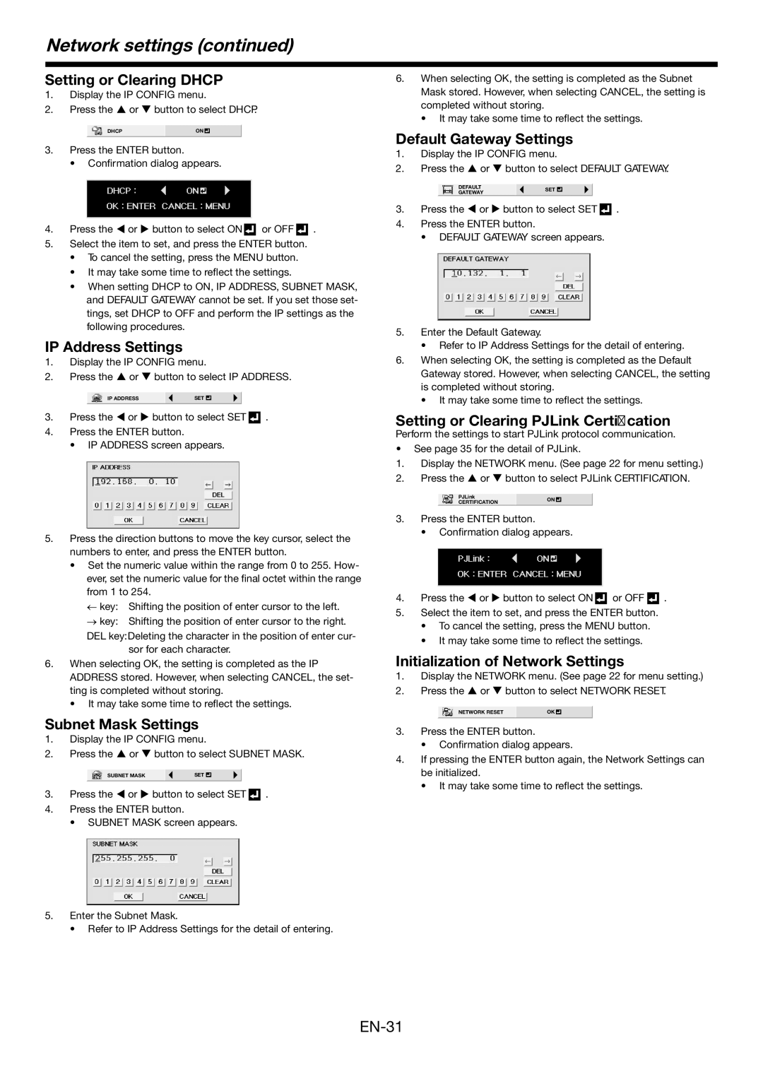 Mitsubishi Electronics FD730U-G user manual Network settings 