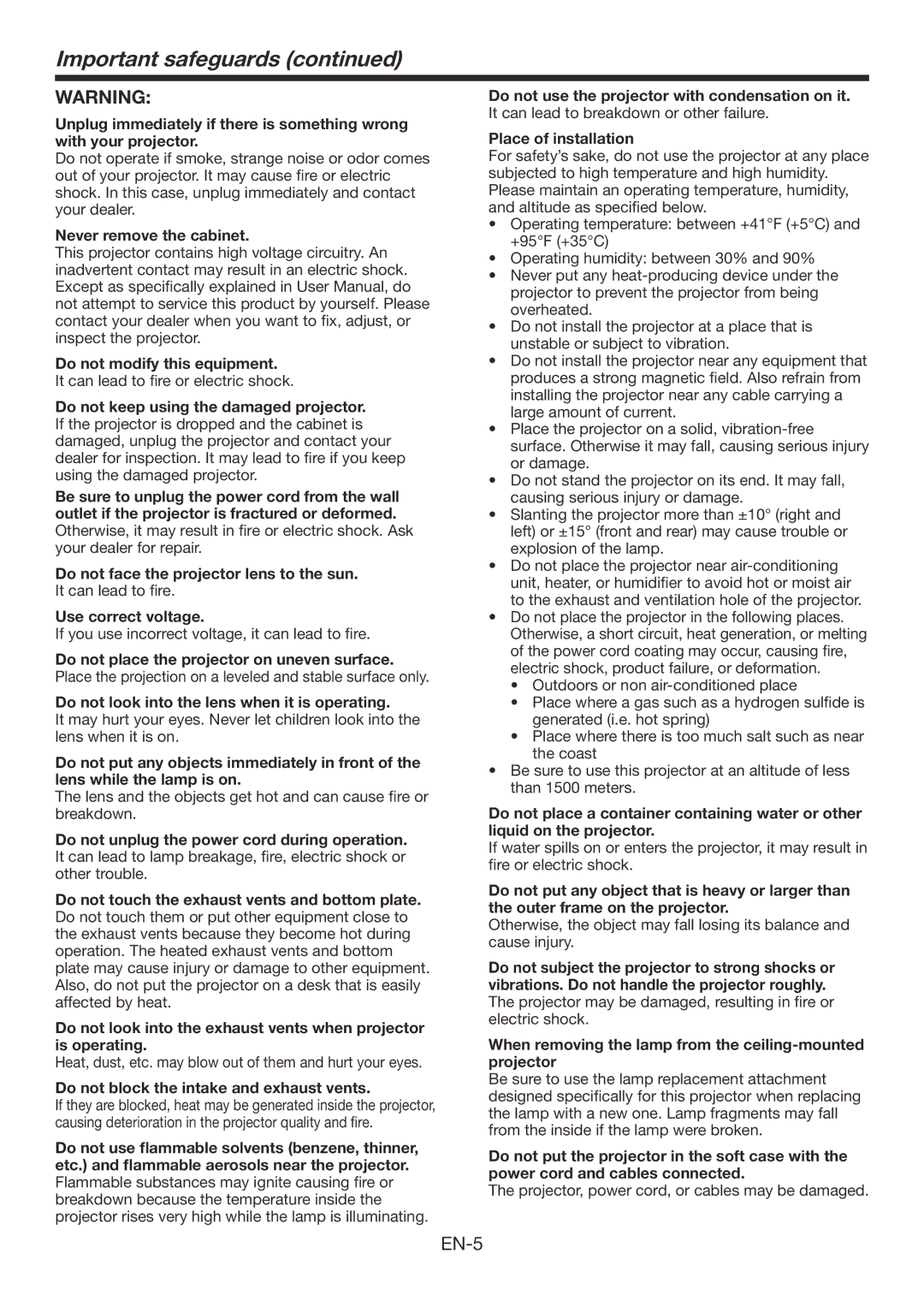 Mitsubishi Electronics FD730U-G user manual Important safeguards, Never remove the cabinet Do not modify this equipment 