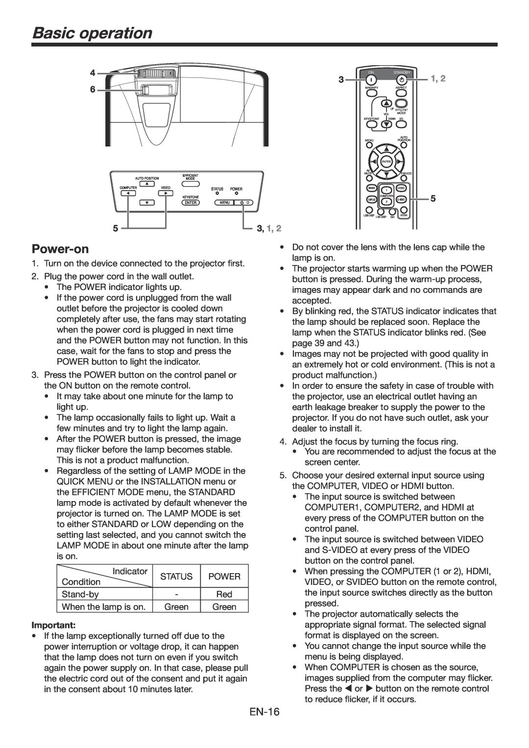 Mitsubishi Electronics FD730U-G user manual Basic operation, Power-on, EN-16, 3, 1 