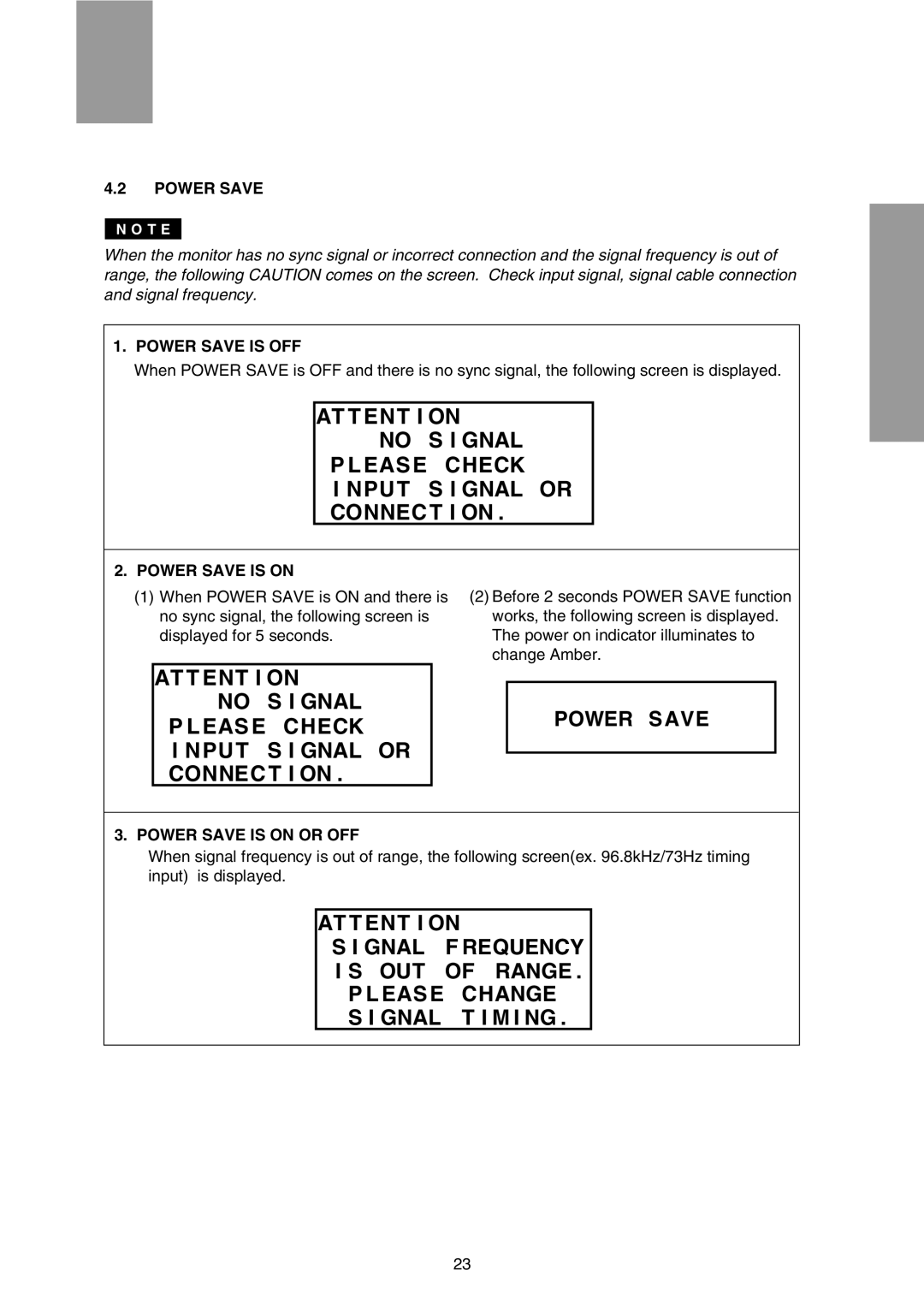 Mitsubishi Electronics FFT9905SKJHFW manual Power Save is OFF, Power Save is on or OFF 