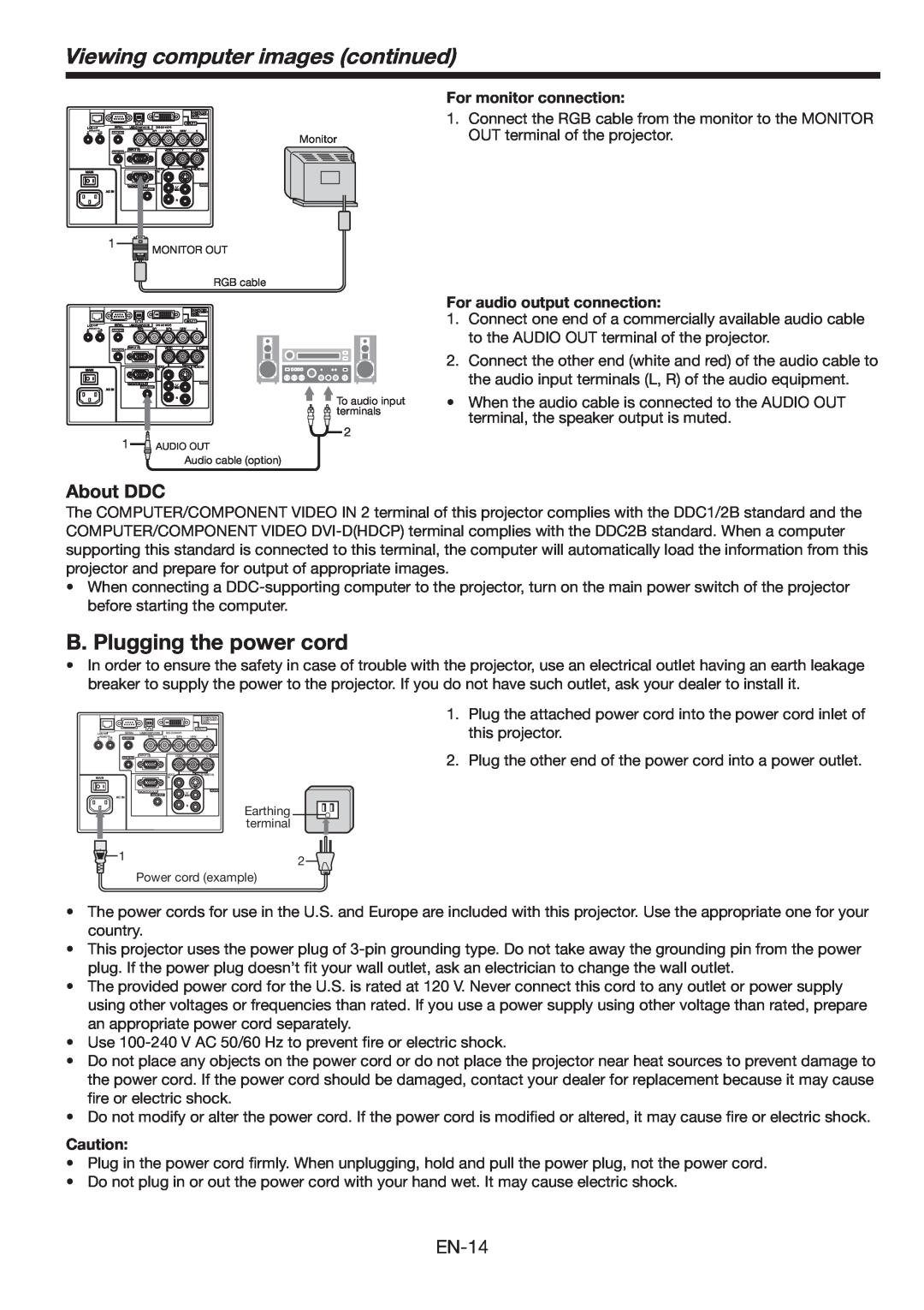 Mitsubishi Electronics FL6900U user manual Viewing computer images continued, B. Plugging the power cord, About DDC 