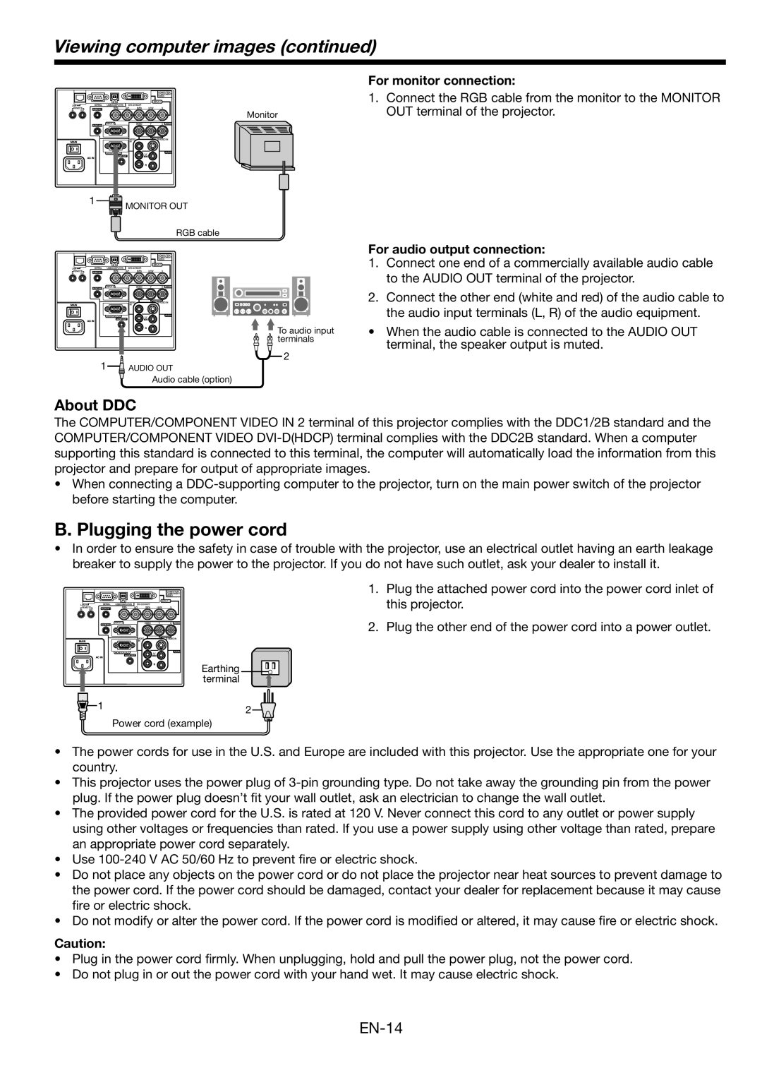 Mitsubishi Electronics FL6900U Viewing computer images, Plugging the power cord, About DDC, For monitor connection 