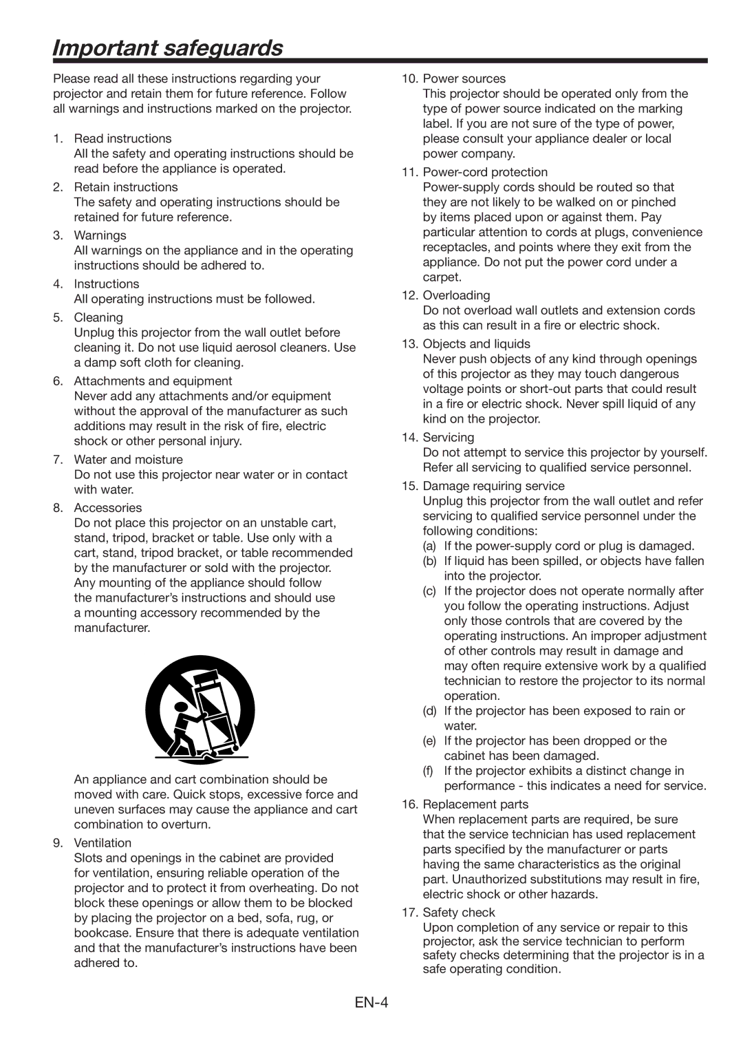 Mitsubishi Electronics FL6900U user manual Important safeguards 