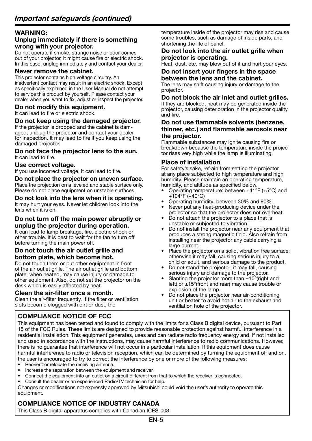 Mitsubishi Electronics FL7000 user manual Important safeguards 