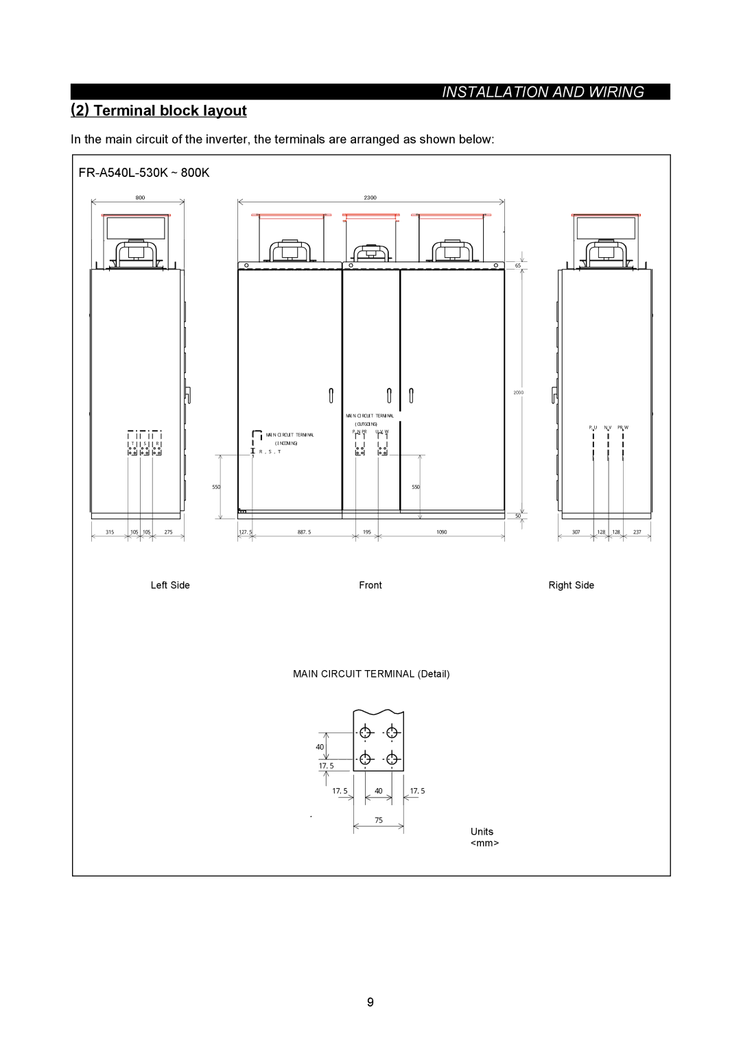 Mitsubishi Electronics FR-A500L instruction manual Terminal block layout, 800 2300 