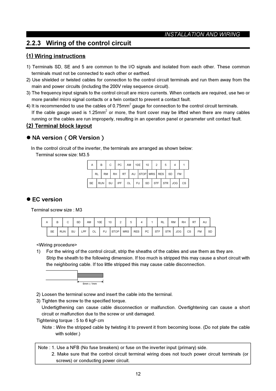 Mitsubishi Electronics FR-A500L instruction manual Wiring of the control circuit, NA version（OR Version） 