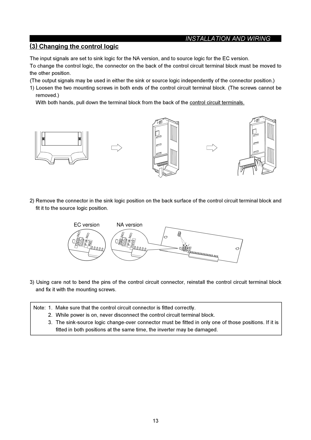 Mitsubishi Electronics FR-A500L instruction manual Changing the control logic 