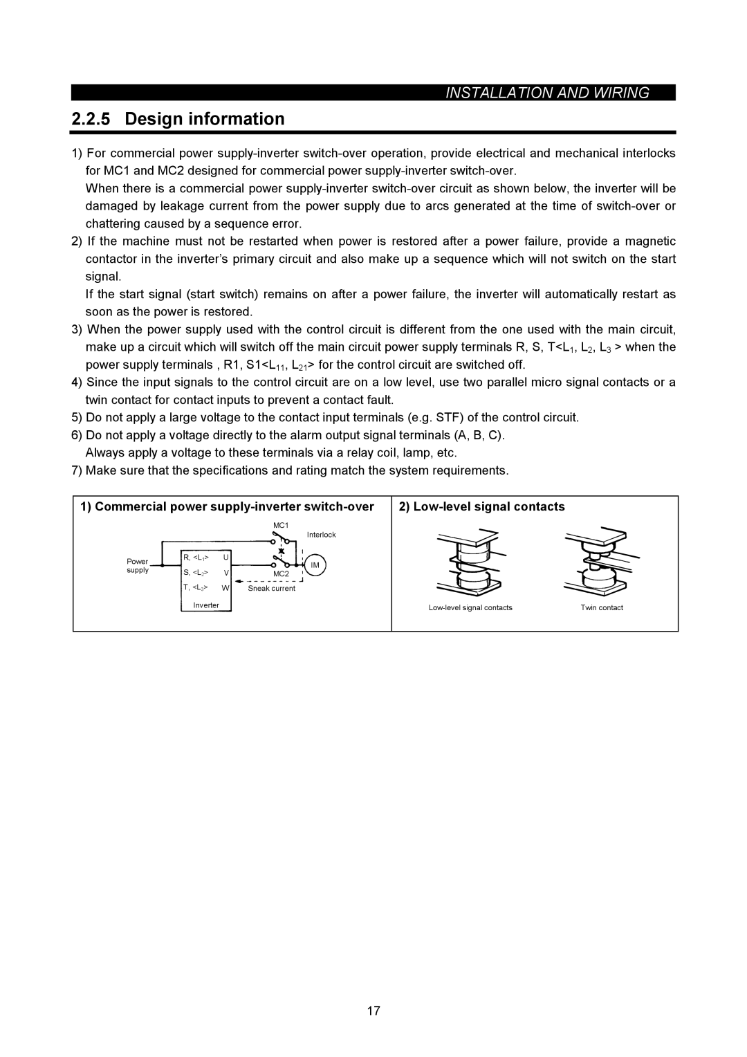 Mitsubishi Electronics FR-A500L instruction manual Design information 