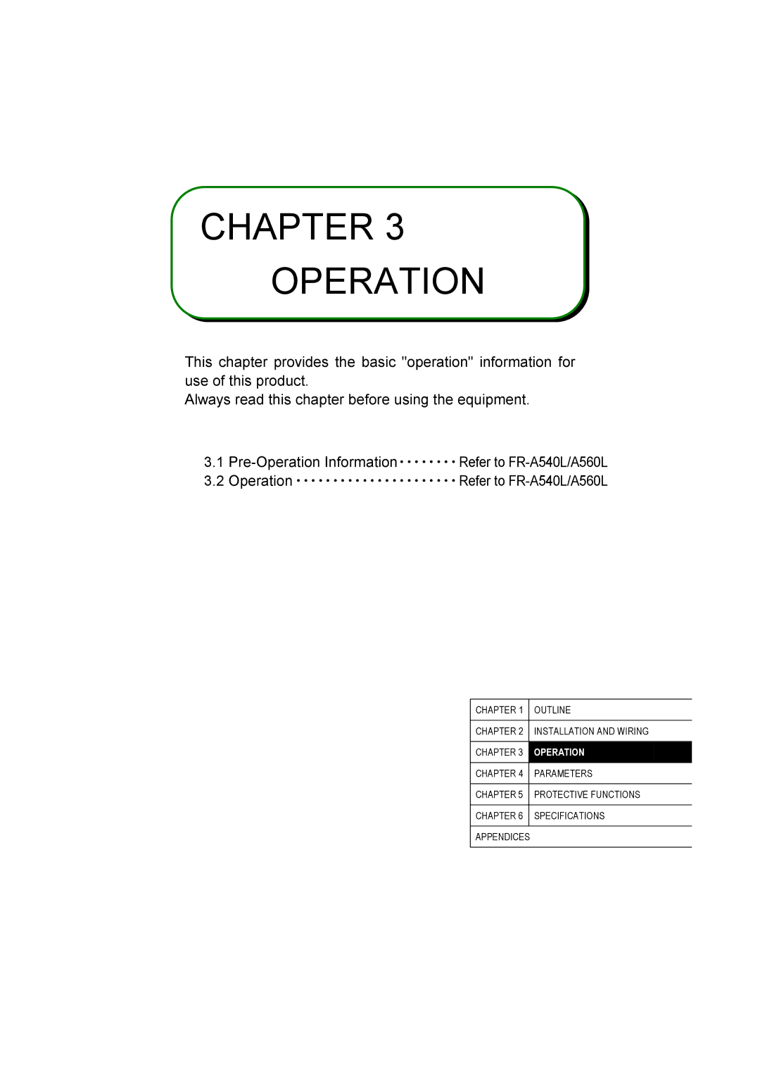 Mitsubishi Electronics FR-A500L instruction manual Chapter Operation 