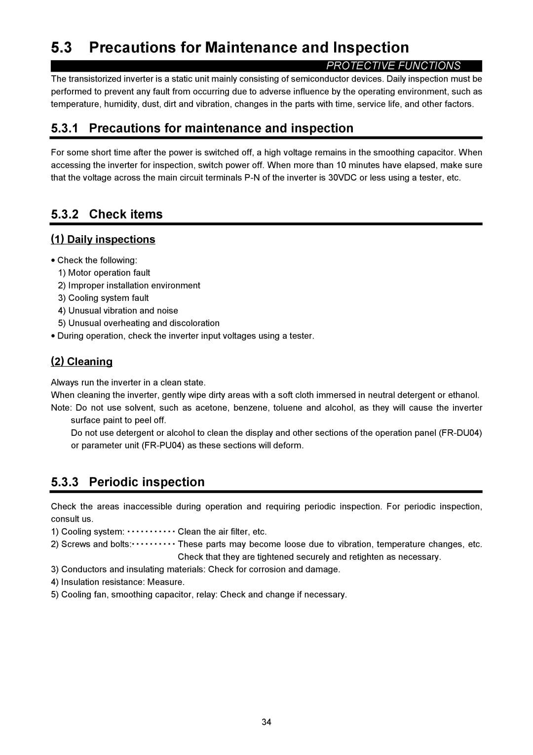 Mitsubishi Electronics FR-A500L Precautions for Maintenance and Inspection, Precautions for maintenance and inspection 