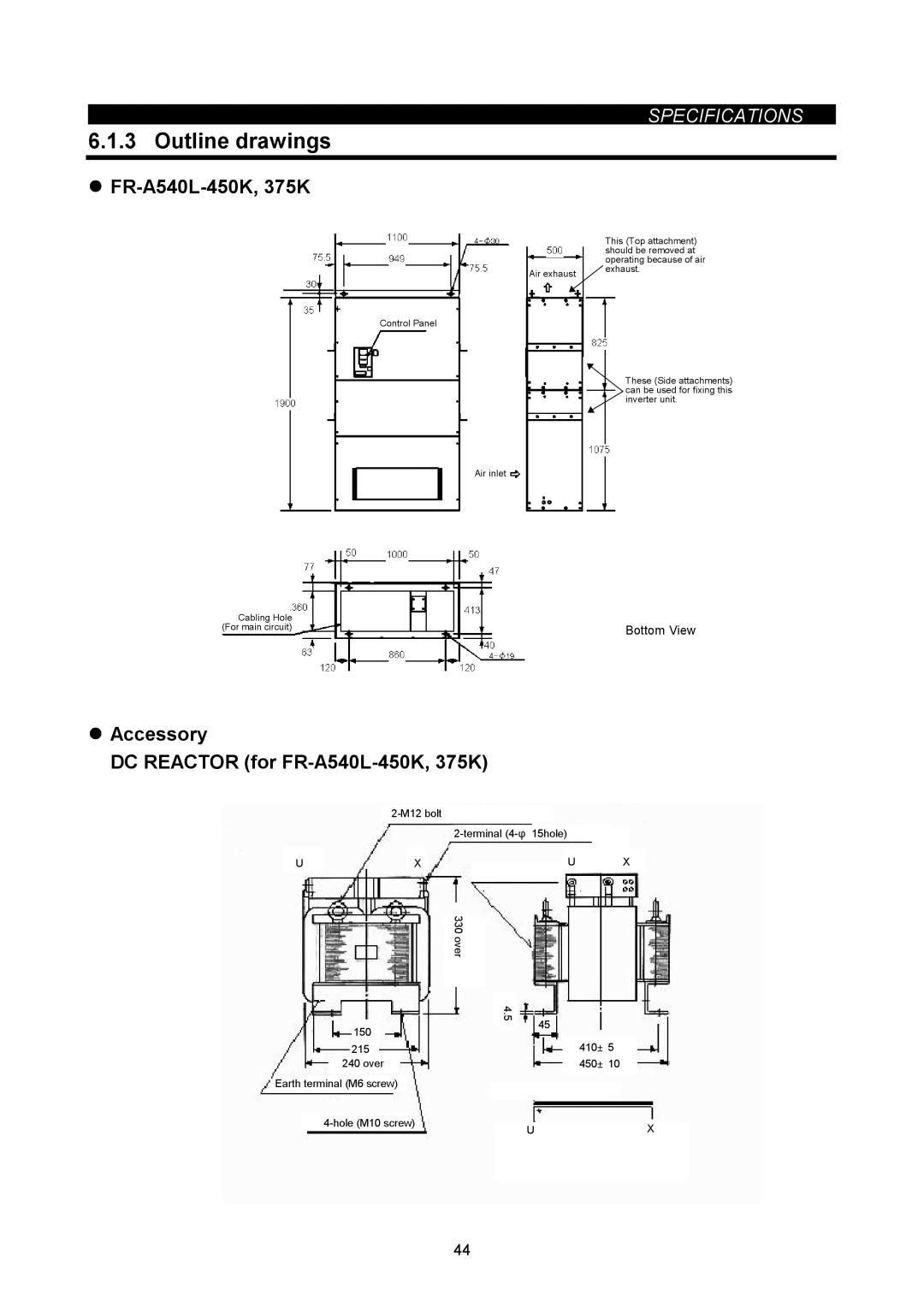 Mitsubishi Electronics FR-A500L instruction manual Outline drawings, FR-A540L-450K, 375K 