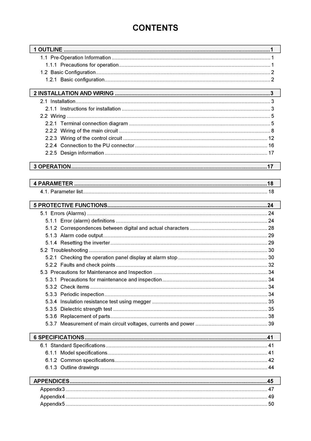 Mitsubishi Electronics FR-A500L instruction manual Contents 