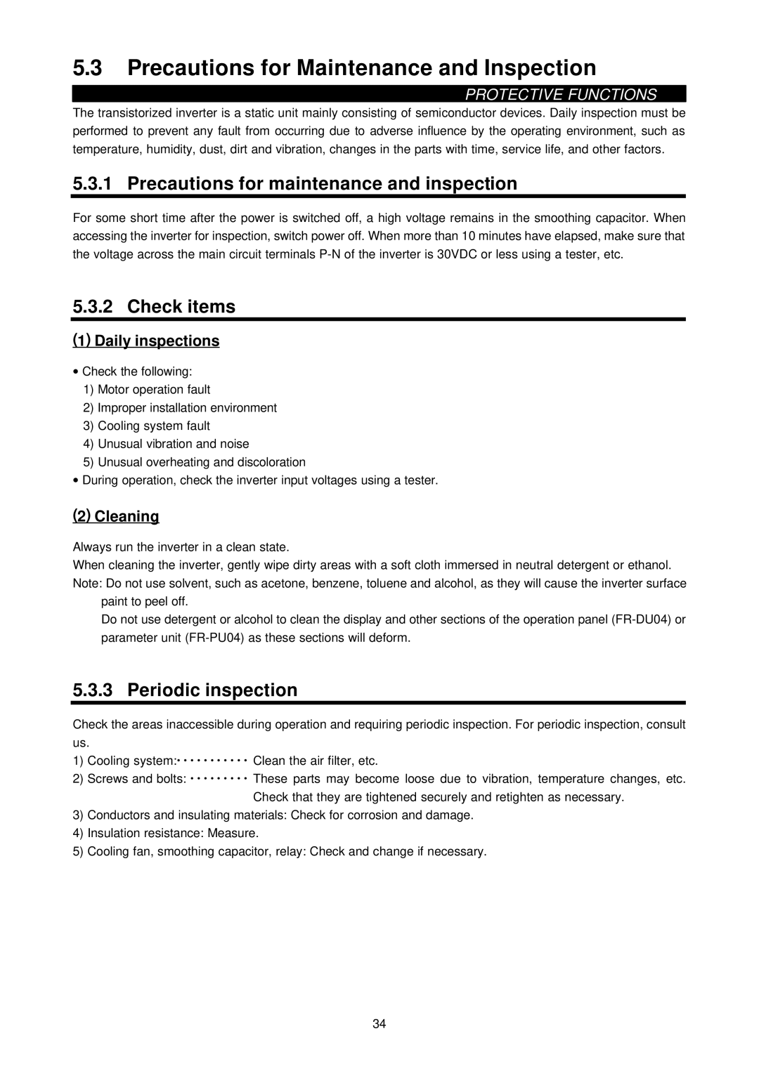 Mitsubishi Electronics FR-A500L Precautions for Maintenance and Inspection, Precautions for maintenance and inspection 