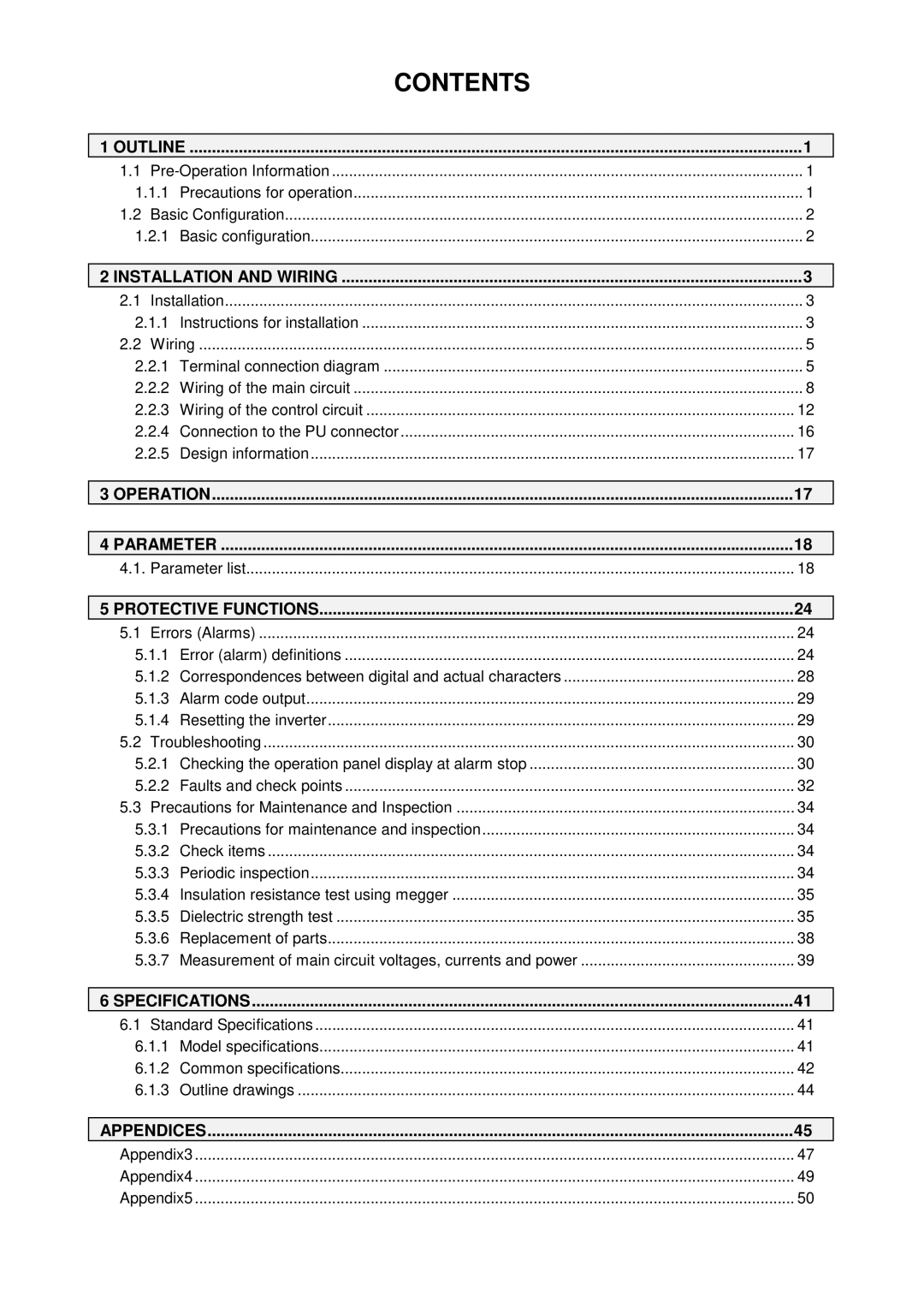 Mitsubishi Electronics FR-A500L instruction manual Contents 