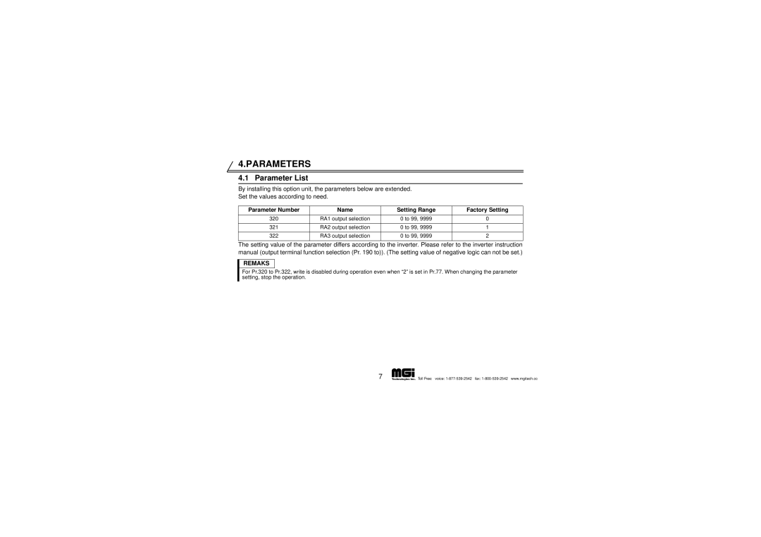 Mitsubishi Electronics FR-A5AR Parameters, Parameter List, Parameter Number Name Setting Range Factory Setting 