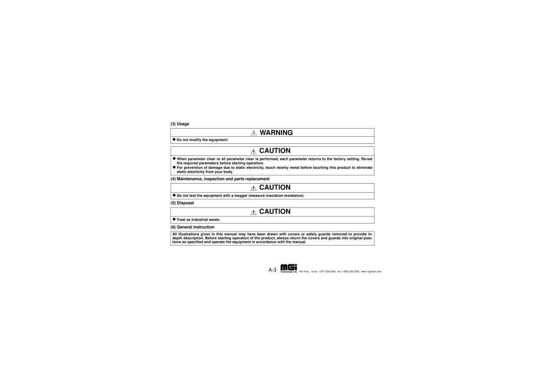 Mitsubishi Electronics FR-A5AR Usage, Maintenance, inspection and parts replacement, Disposal, General instruction 