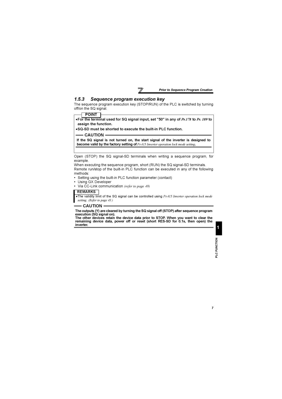 Mitsubishi Electronics FR-A700, 700 Series specifications Sequence program execution key 