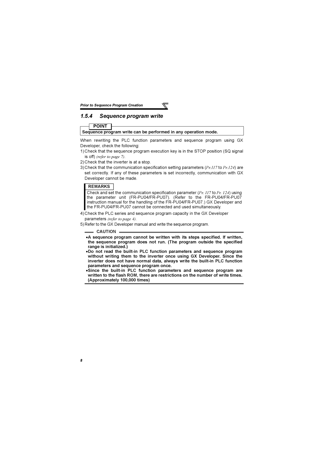 Mitsubishi Electronics 700 Series, FR-A700 specifications Sequence program write 