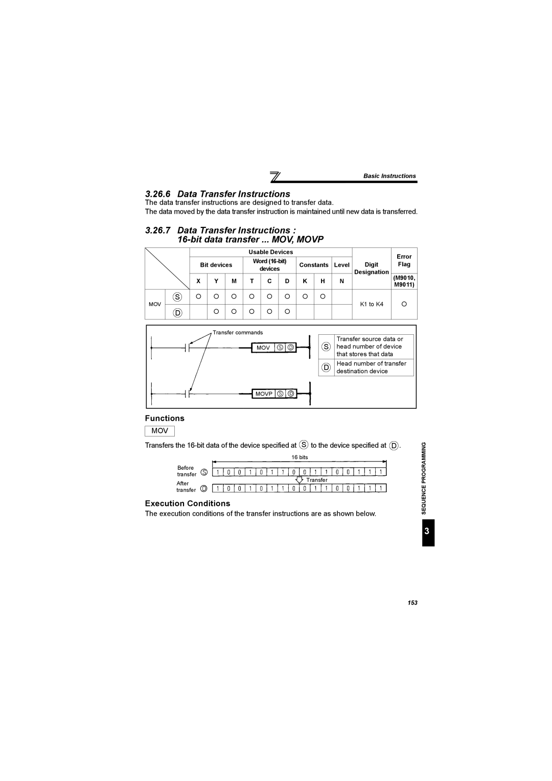 Mitsubishi Electronics FR-A700, 700 Series specifications Data Transfer Instructions Bit data transfer ... MOV, Movp 