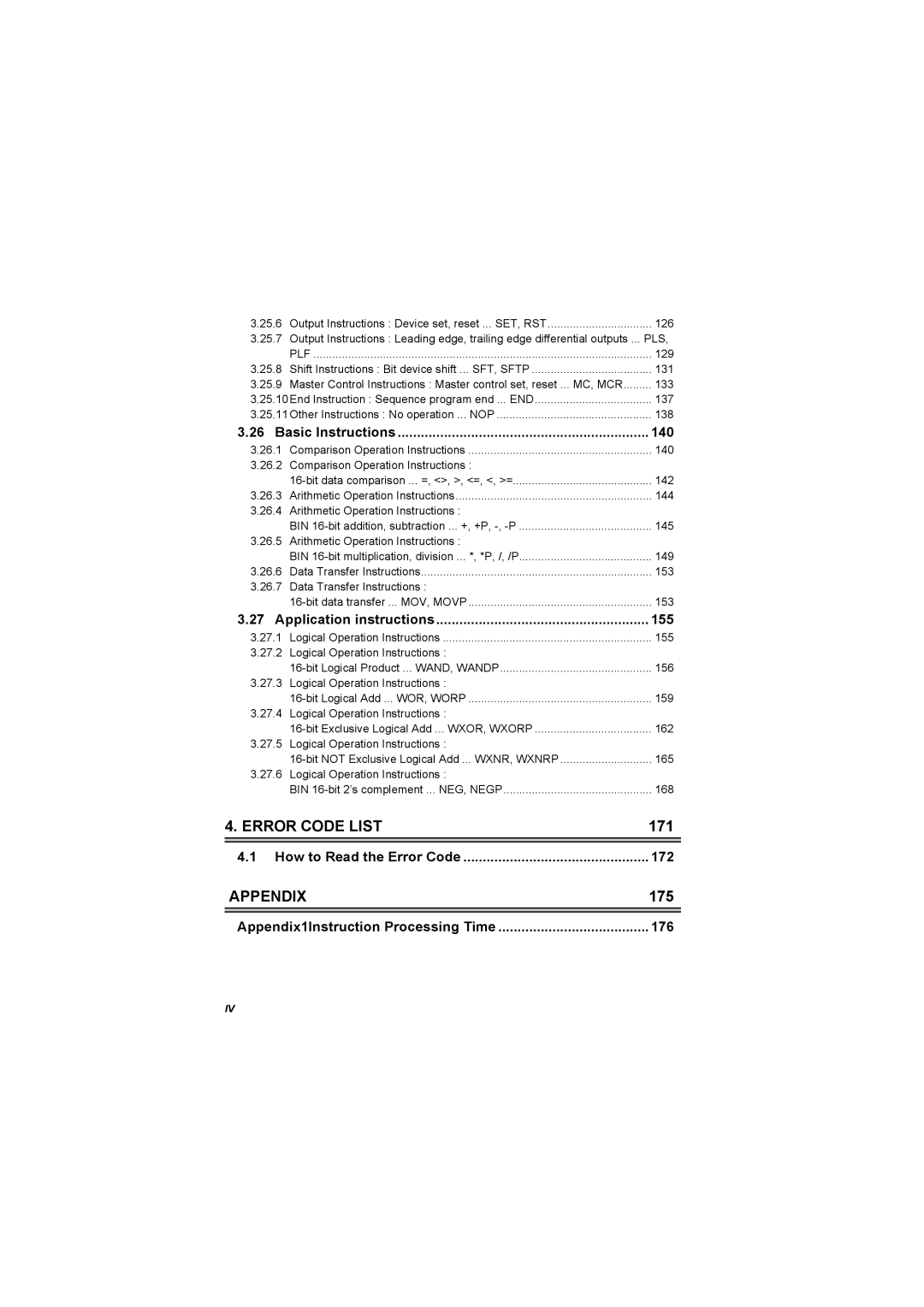 Mitsubishi Electronics 700 Series, FR-A700 Basic Instructions 140, 155, 171, How to Read the Error Code 172, 175 