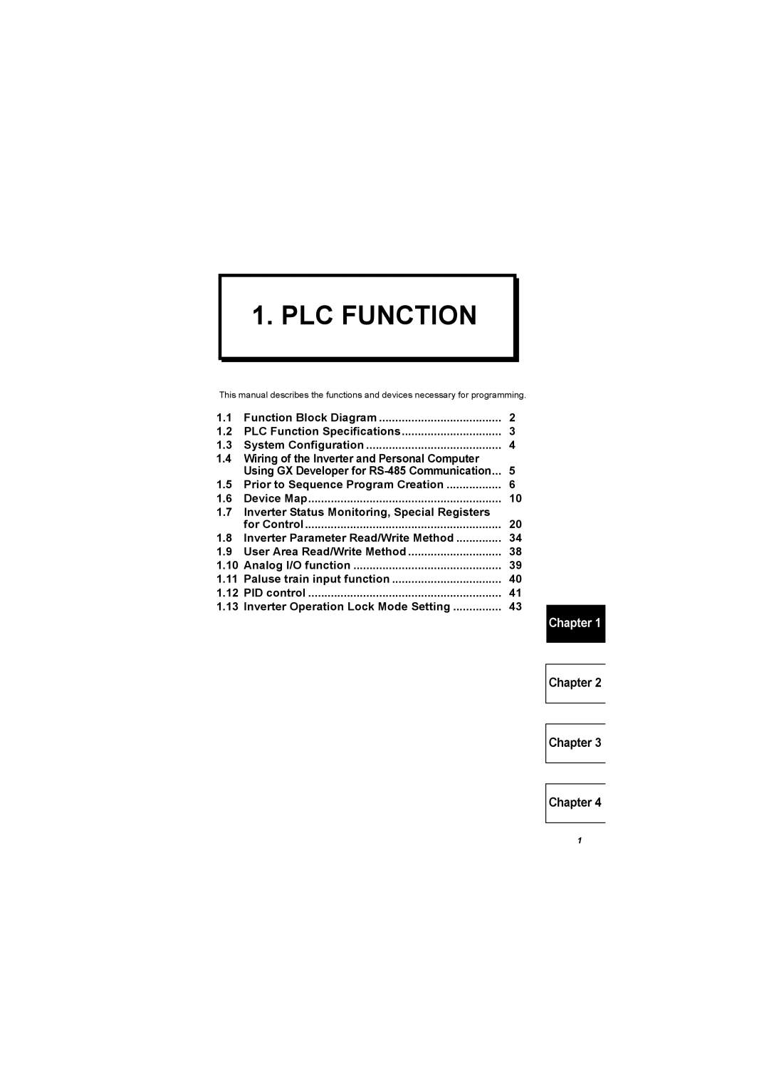 Mitsubishi Electronics FR-A700, 700 Series specifications PLC Function, Using GX Developer for RS-485 Communication 