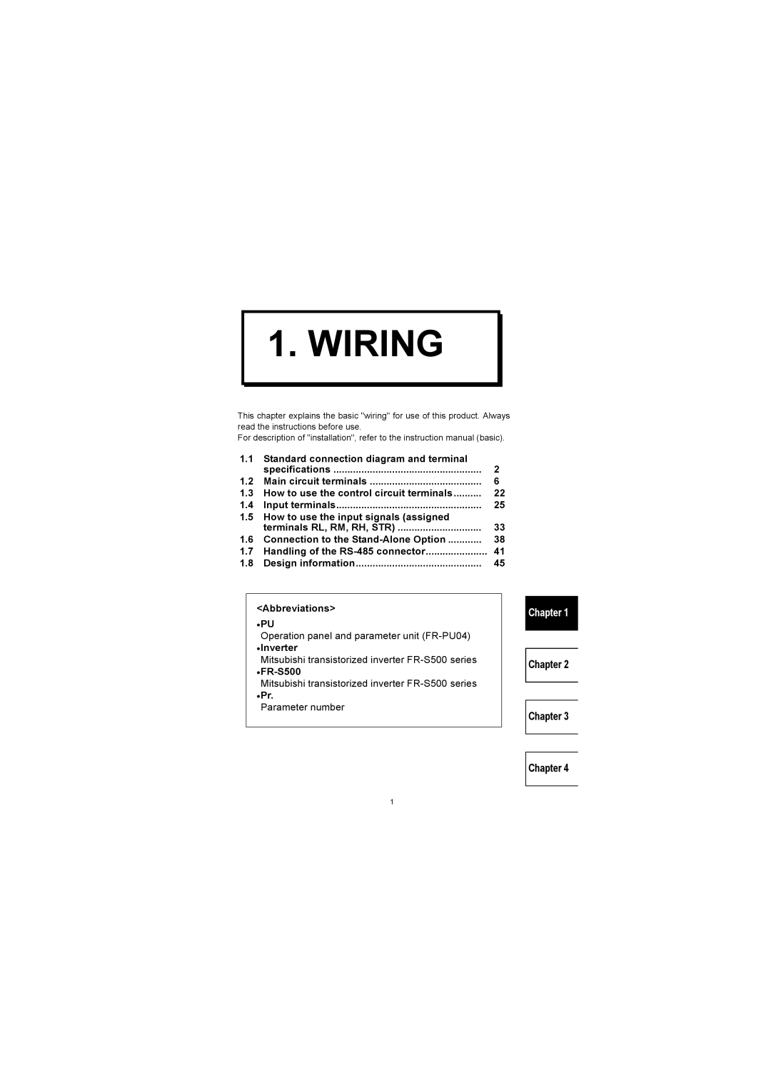 Mitsubishi Electronics FR-S500 instruction manual Inverter, Chapter 