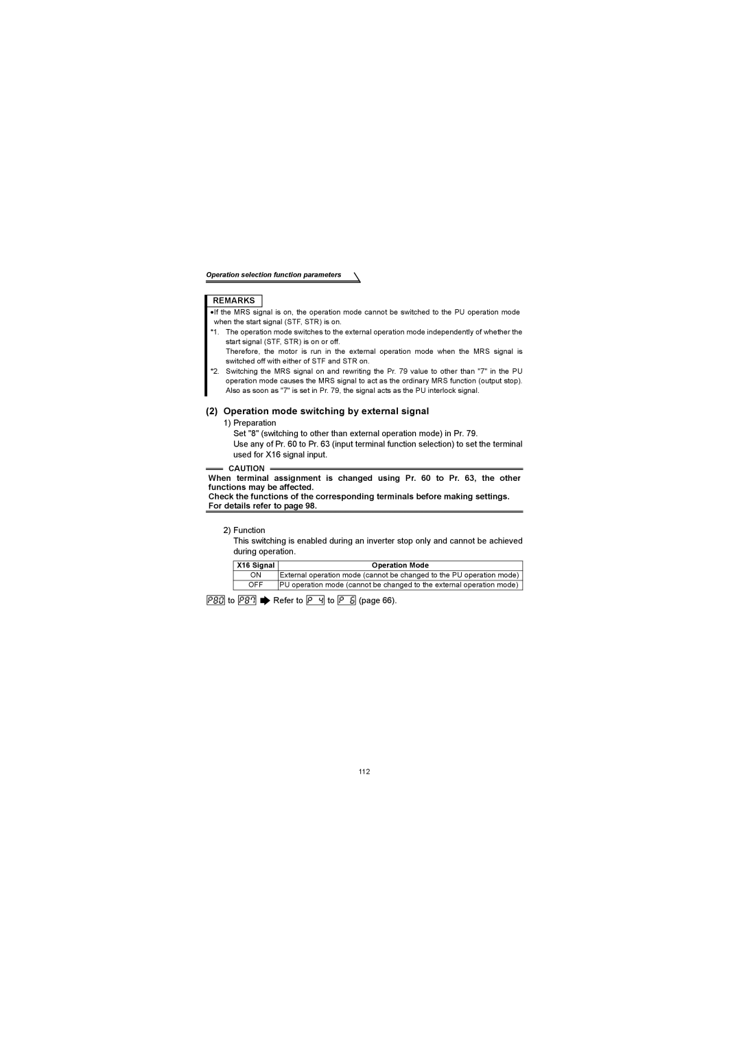 Mitsubishi Electronics FR-S500 Operation mode switching by external signal, To Refer to to, X16 Signal Operation Mode 