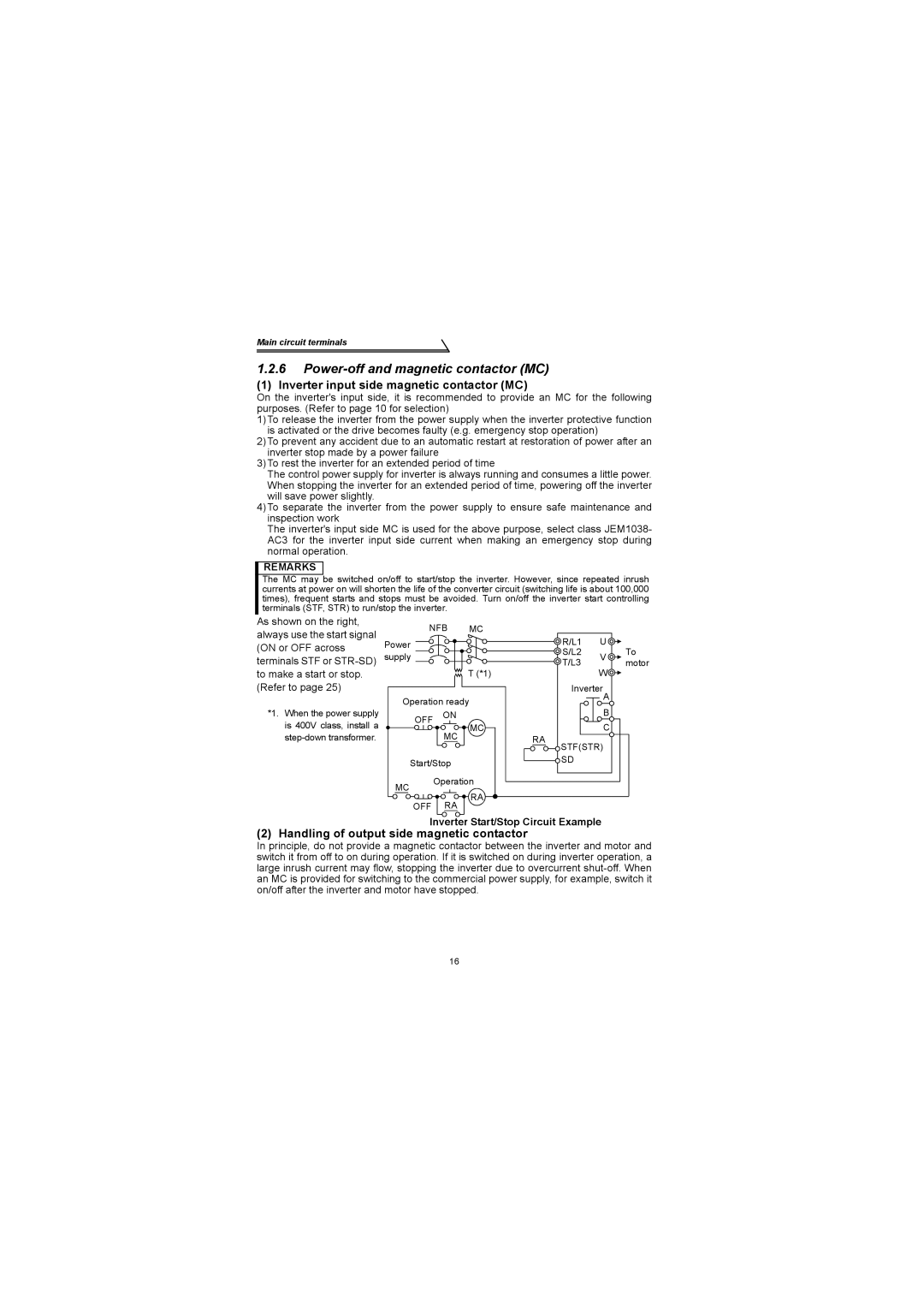 Mitsubishi Electronics FR-S500 Power-off and magnetic contactor MC, Inverter input side magnetic contactor MC 