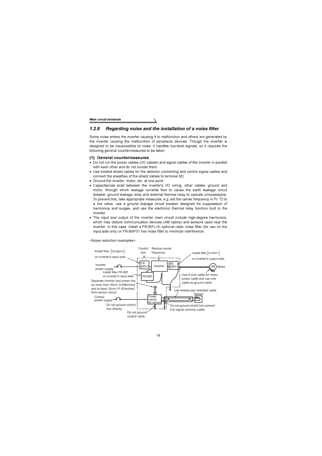 Mitsubishi Electronics FR-S500 Regarding noise and the installation of a noise filter, General countermeasures, BSF01 