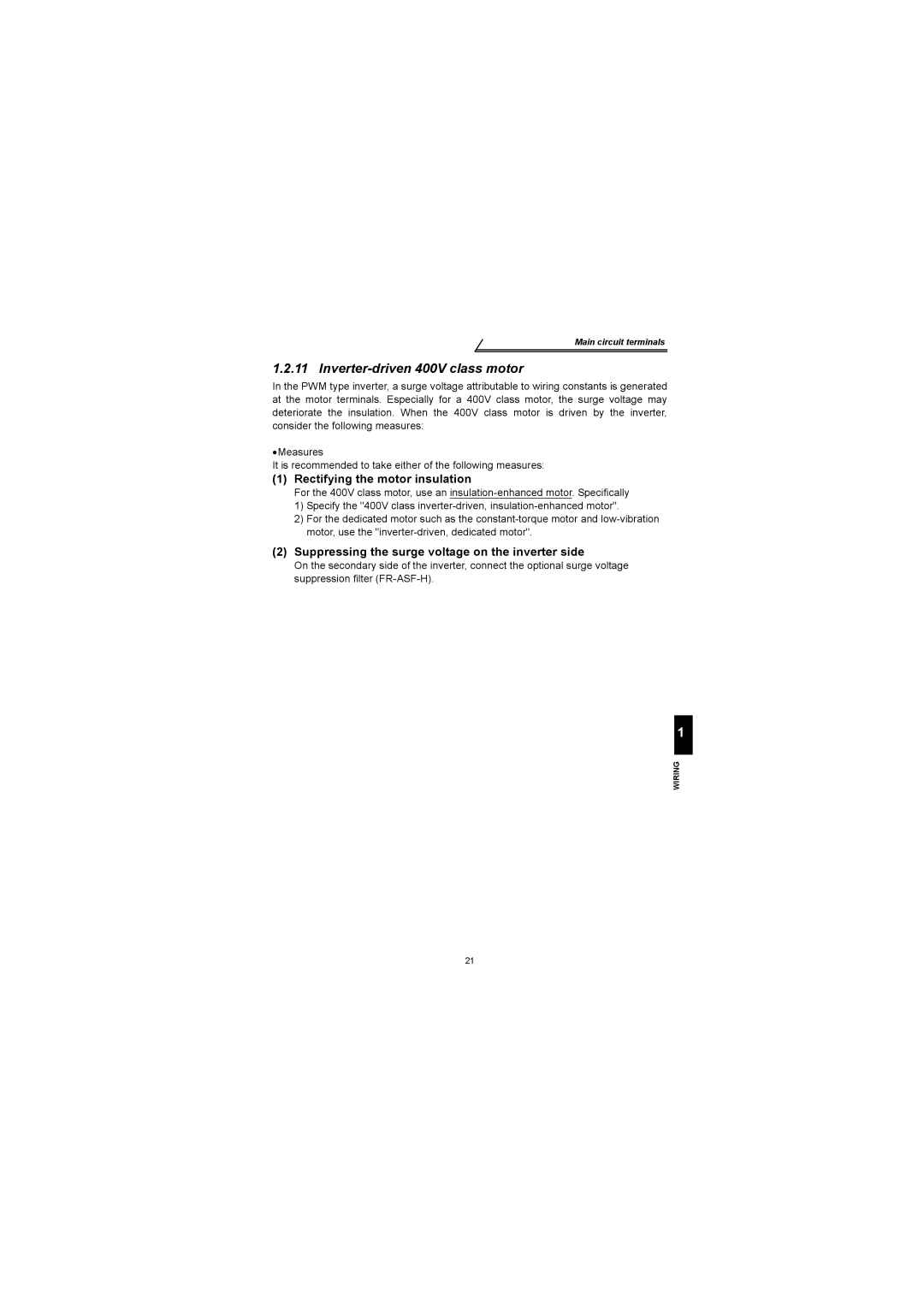 Mitsubishi Electronics FR-S500 instruction manual Inverter-driven 400V class motor, Rectifying the motor insulation 