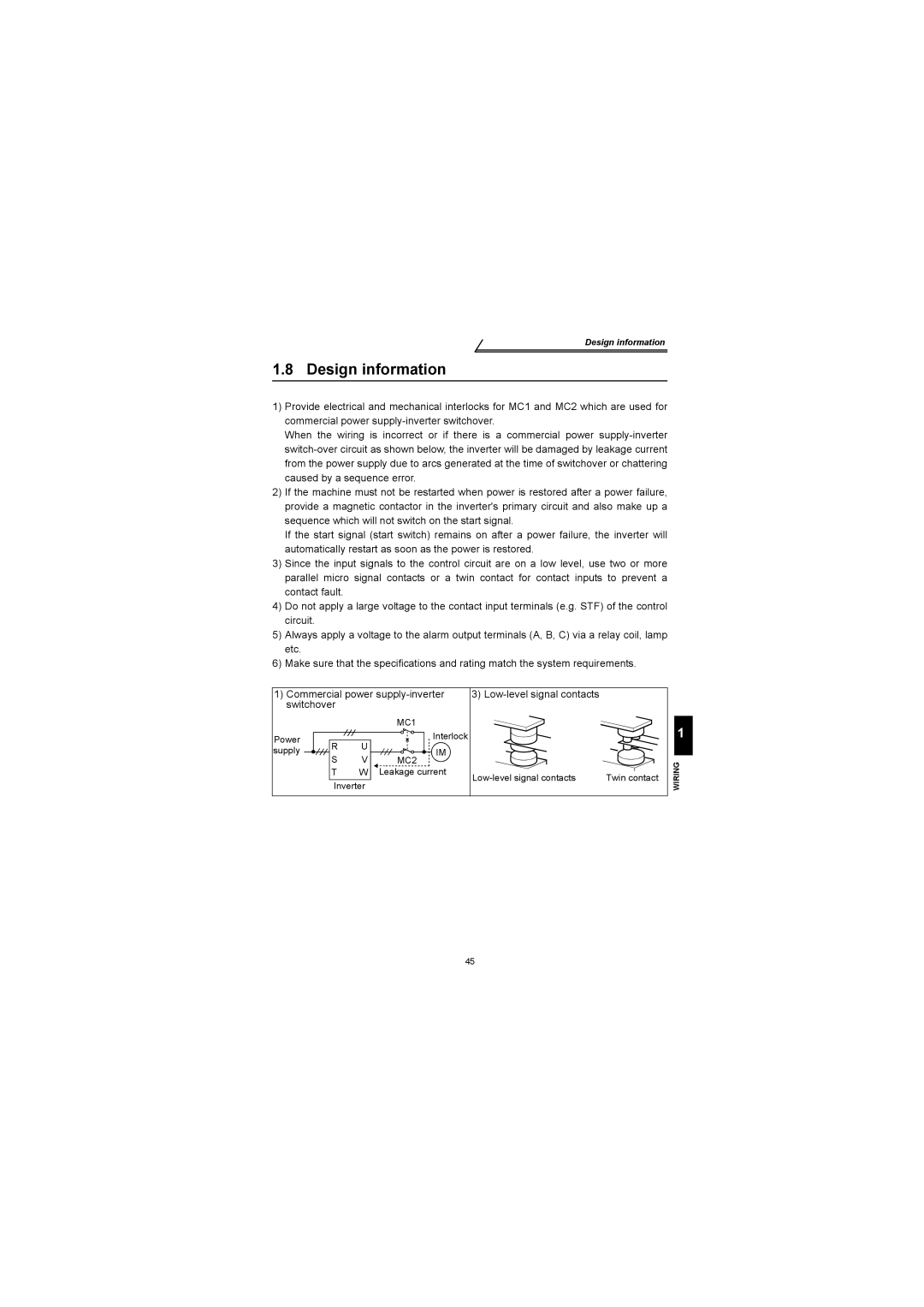 Mitsubishi Electronics FR-S500 instruction manual Design information, Switchover, MC1, MC2 