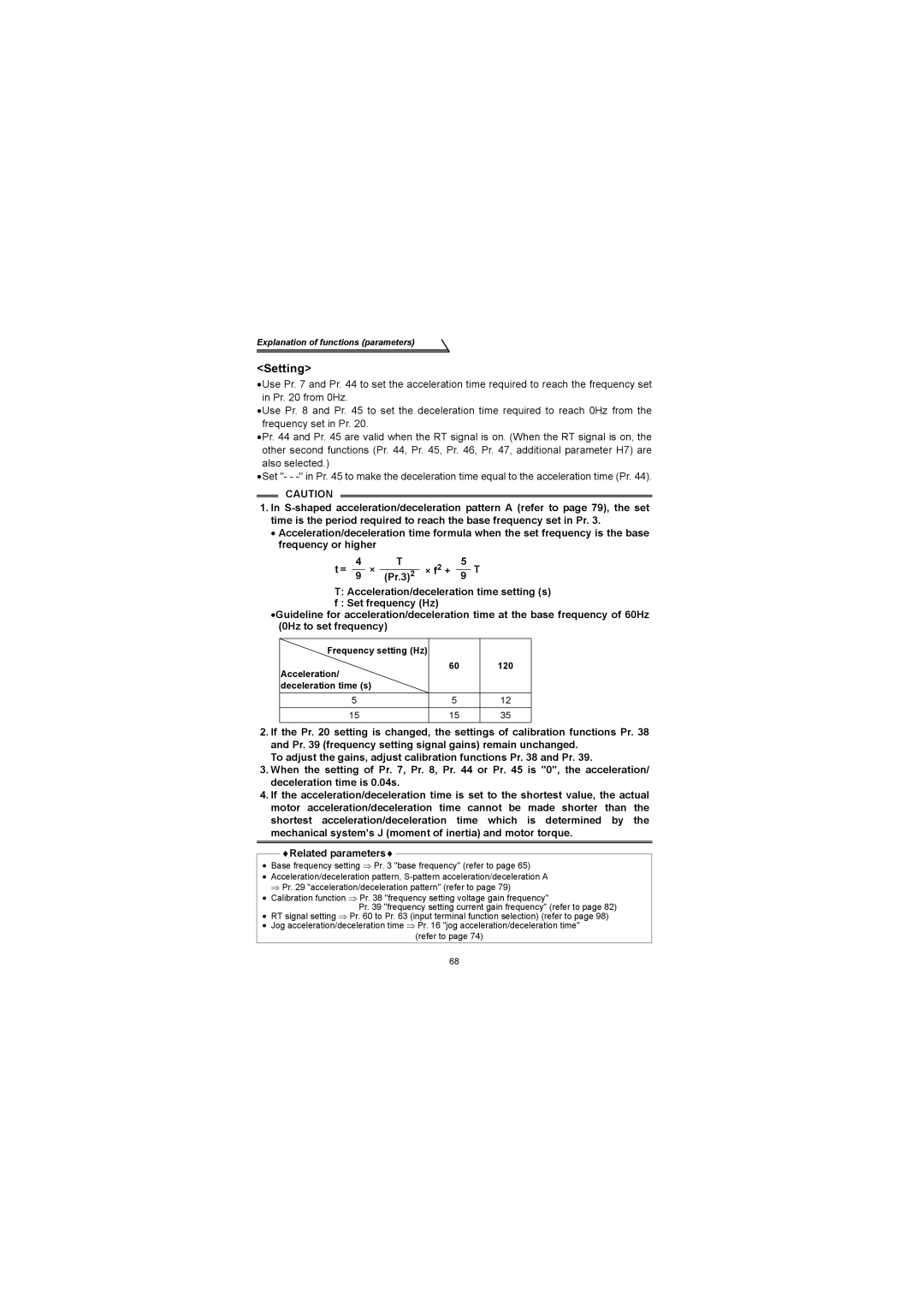 Mitsubishi Electronics FR-S500 instruction manual Pr.3, Acceleration 120 Deceleration time s 