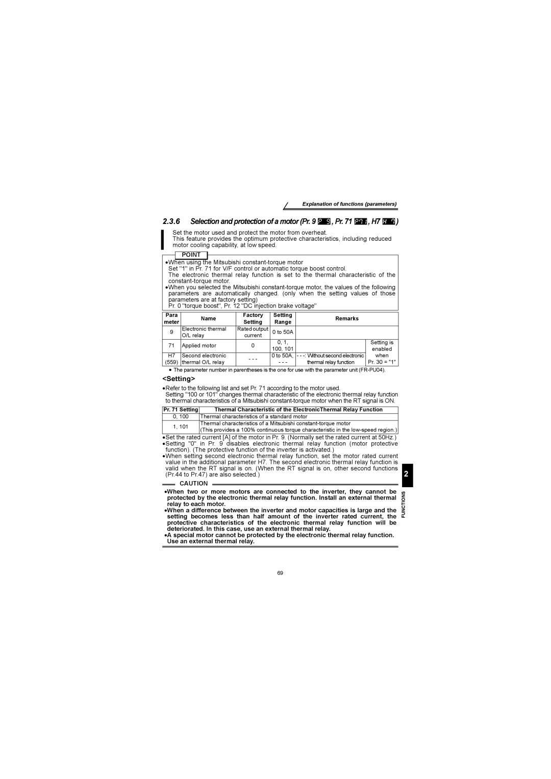 Mitsubishi Electronics FR-S500 instruction manual Use an external thermal relay, Para Name Factory 