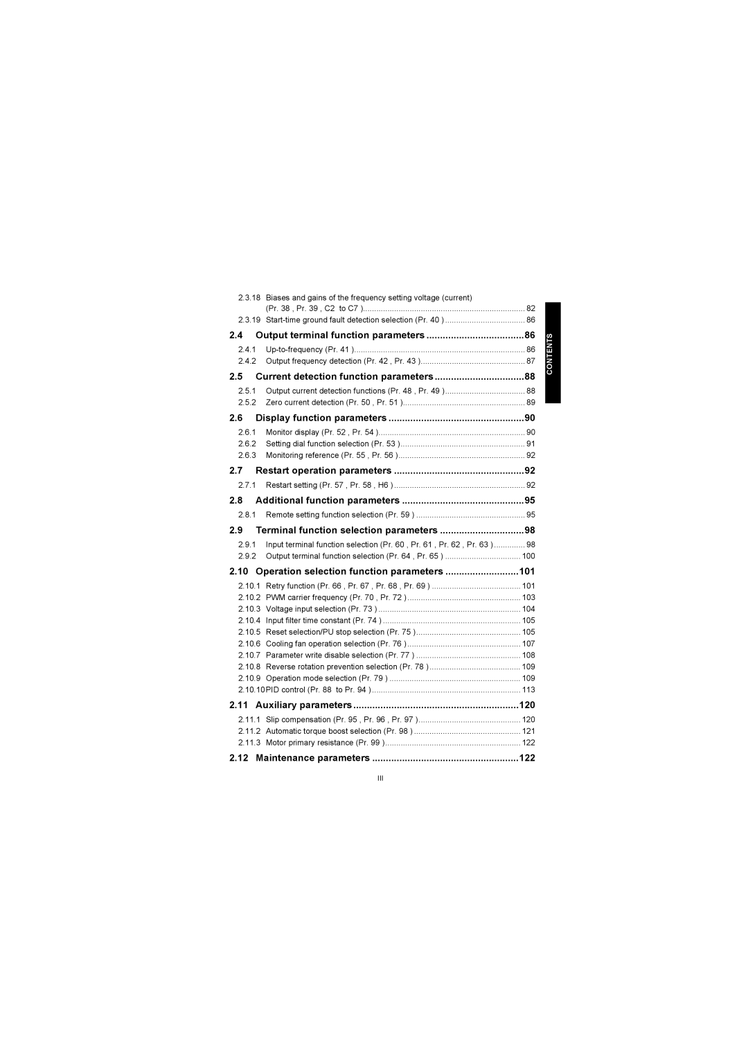 Mitsubishi Electronics FR-S500 Output terminal function parameters, Current detection function parameters 