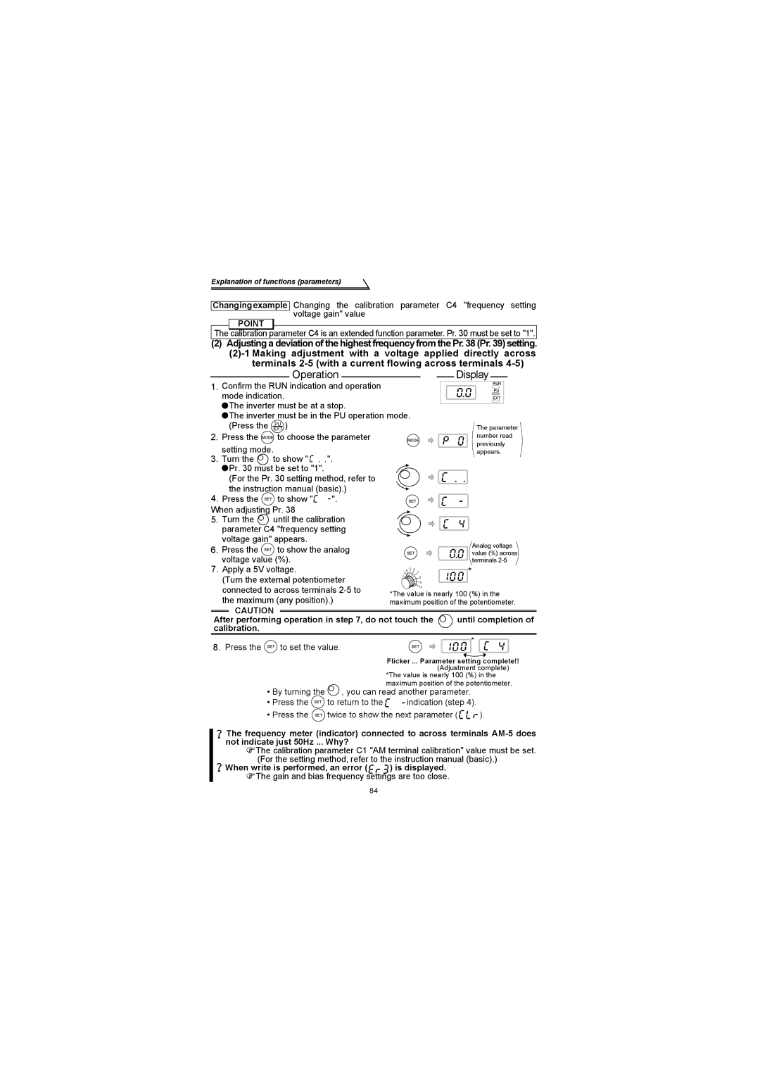 Mitsubishi Electronics FR-S500 instruction manual Press the Mode to choose the parameter, Setting mode Turn To show 