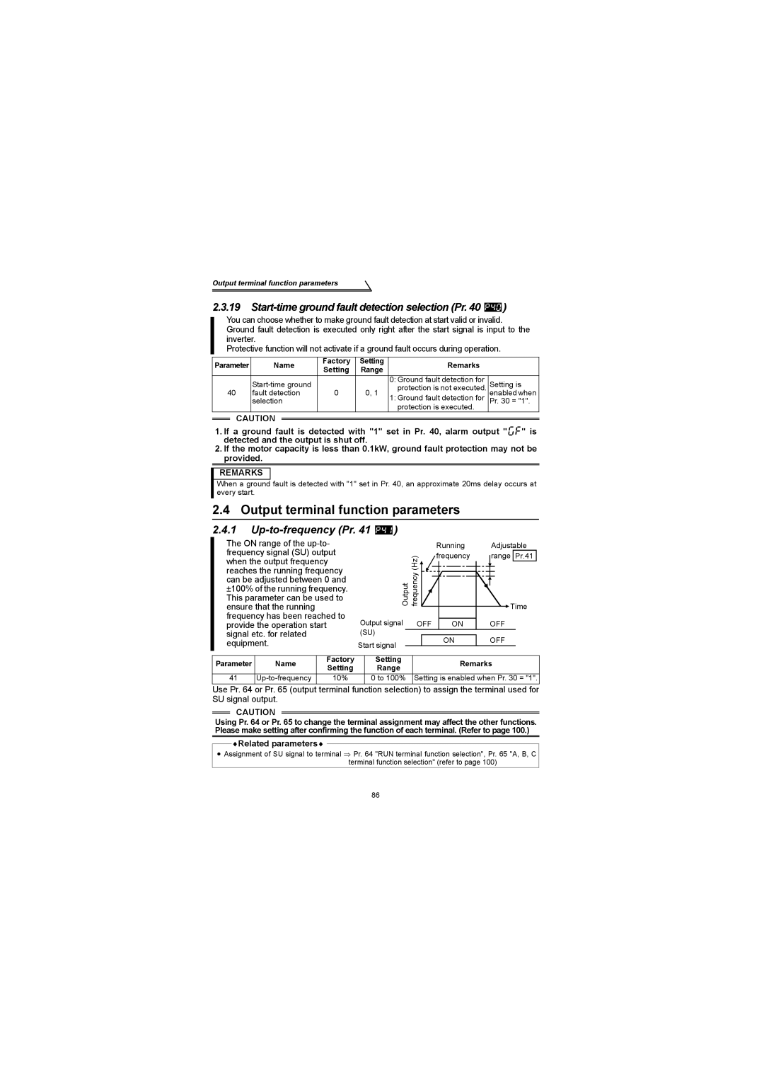 Mitsubishi Electronics FR-S500 Output terminal function parameters, Start-time ground fault detection selection Pr 