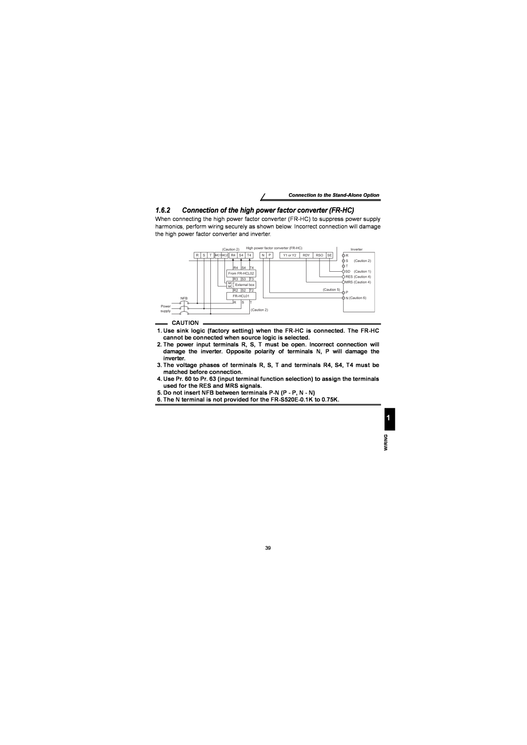 Mitsubishi Electronics FR-S500 instruction manual Connection of the high power factor converter FR-HC 