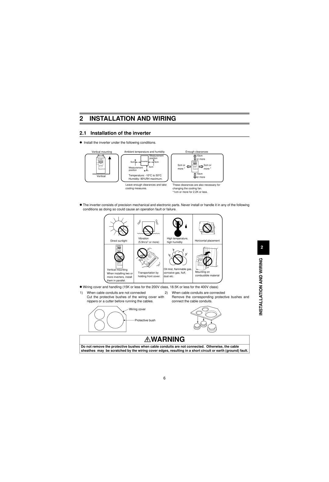 Mitsubishi Electronics FR-V500 Installation of the inverter, Install the inverter under the following conditions 