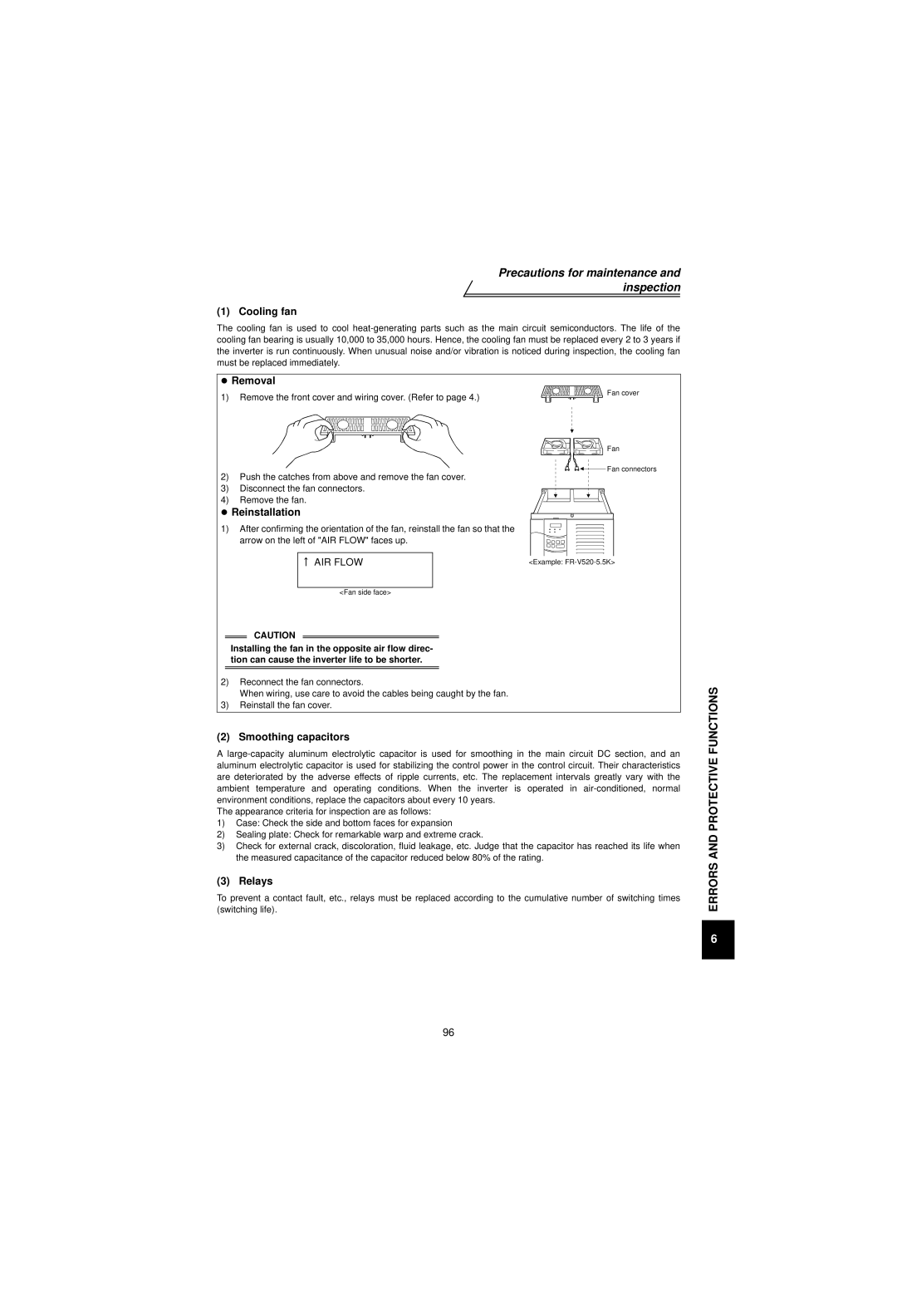 Mitsubishi Electronics FR-V500 instruction manual Cooling fan, Smoothing capacitors, Relays 