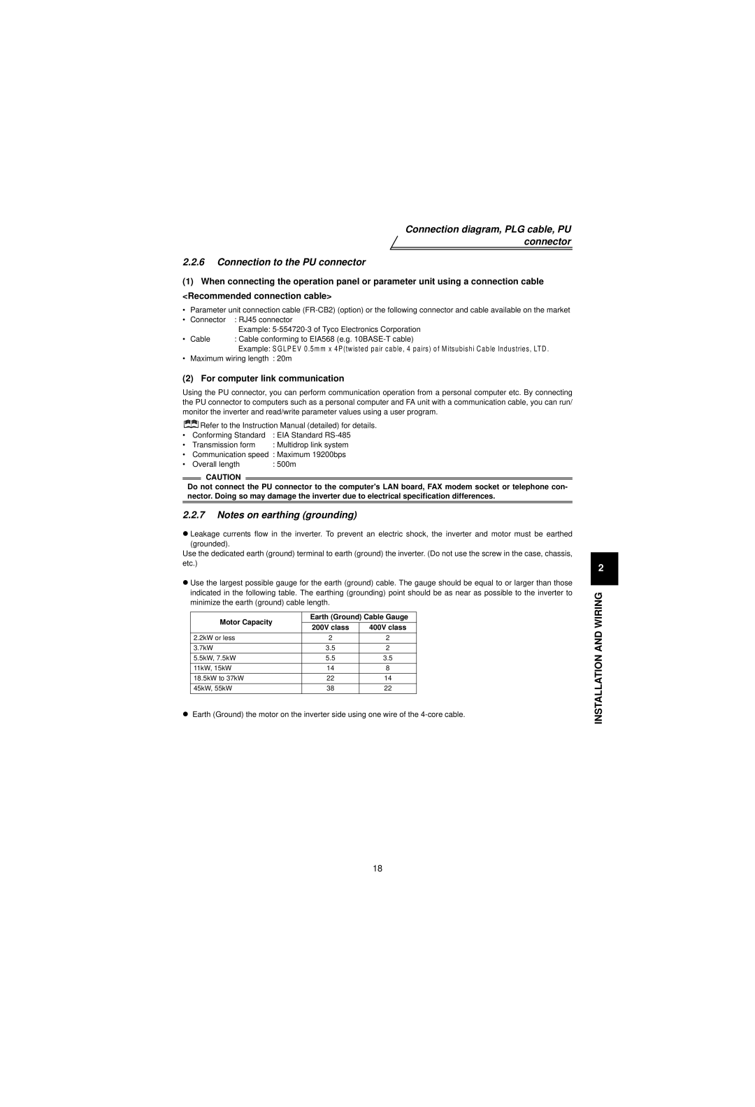 Mitsubishi Electronics FR-V500 instruction manual For computer link communication 